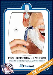 Espelho de barbear antiembaçamento | Espelho portátil de banheiro sem neblina para homens e mulheres | Espelho de chuveiro suspenso inclui gancho adesivo removível de longa