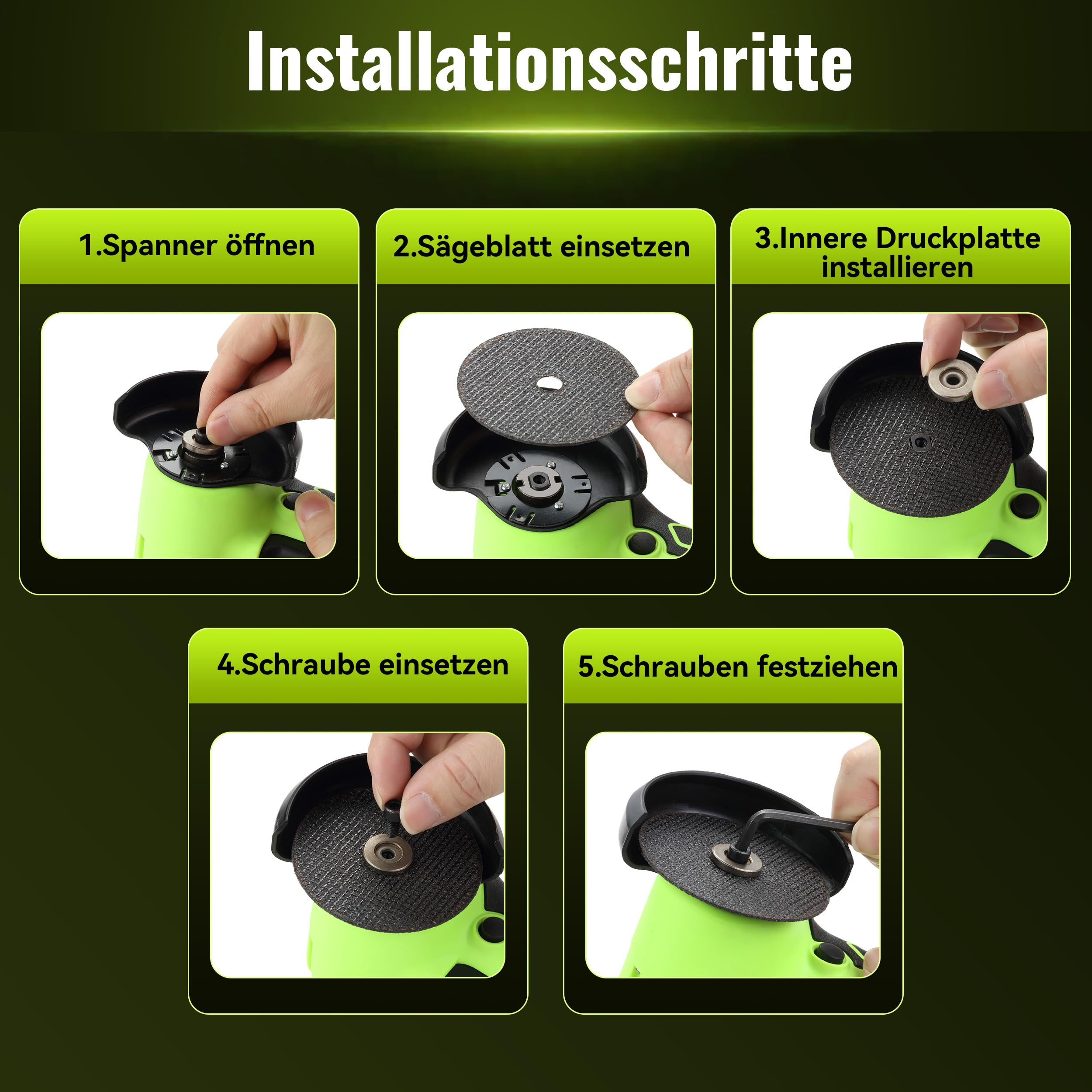 DEWINNER Akku-Winkelschleifer 19 500 U/min - 76mm Schleifscheibe, 2 Akkus 2000mAh, 6 Schneidscheiben und Tragetasche - Für Schleifen, Polieren, Schneiden