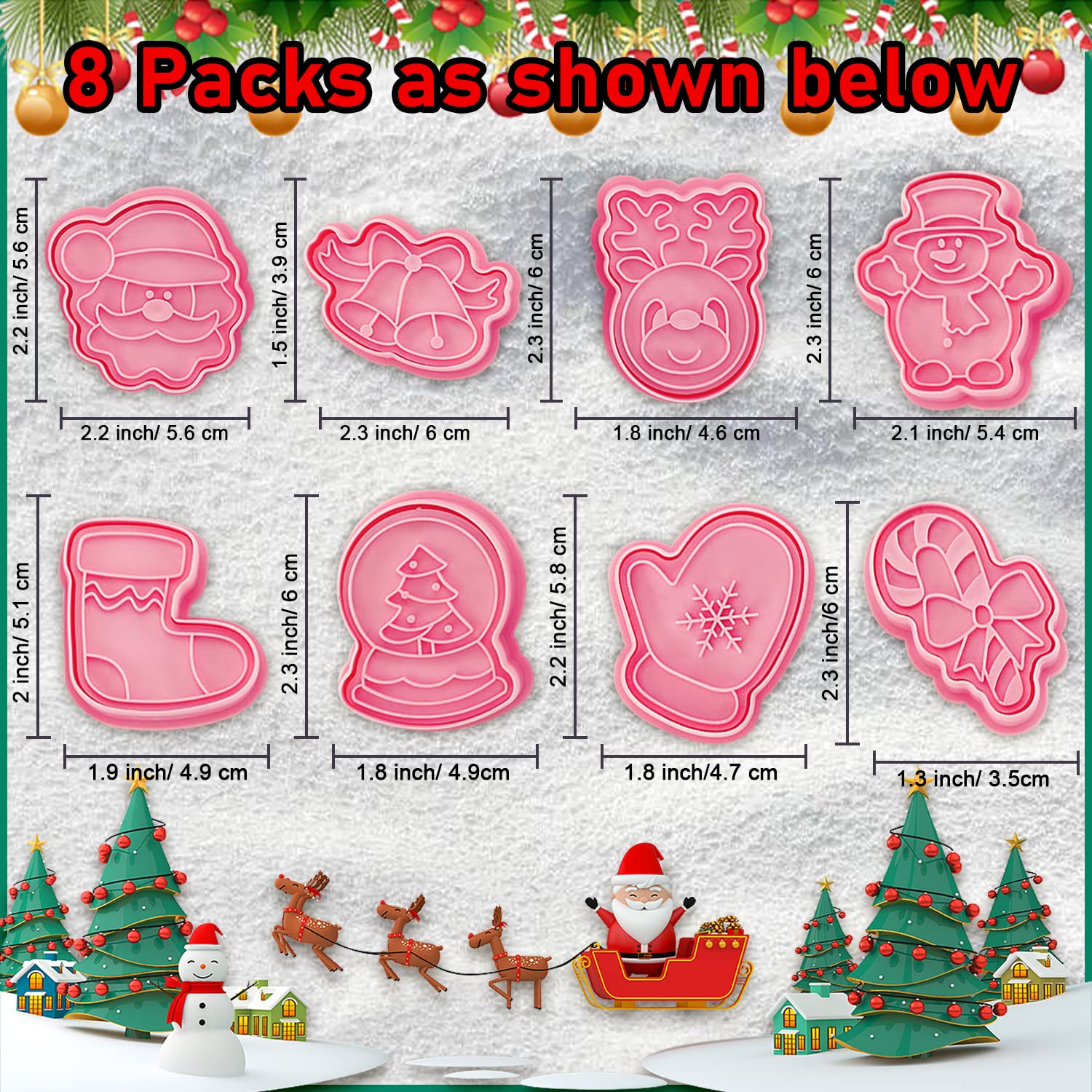 Cerlaza Lot de 8 emporte-pièces de Noël pour la pâtisserie, les fêtes de Noël, les flocons de neige, le Père Noël, pour biscuits, pâte à biscuits, fruits