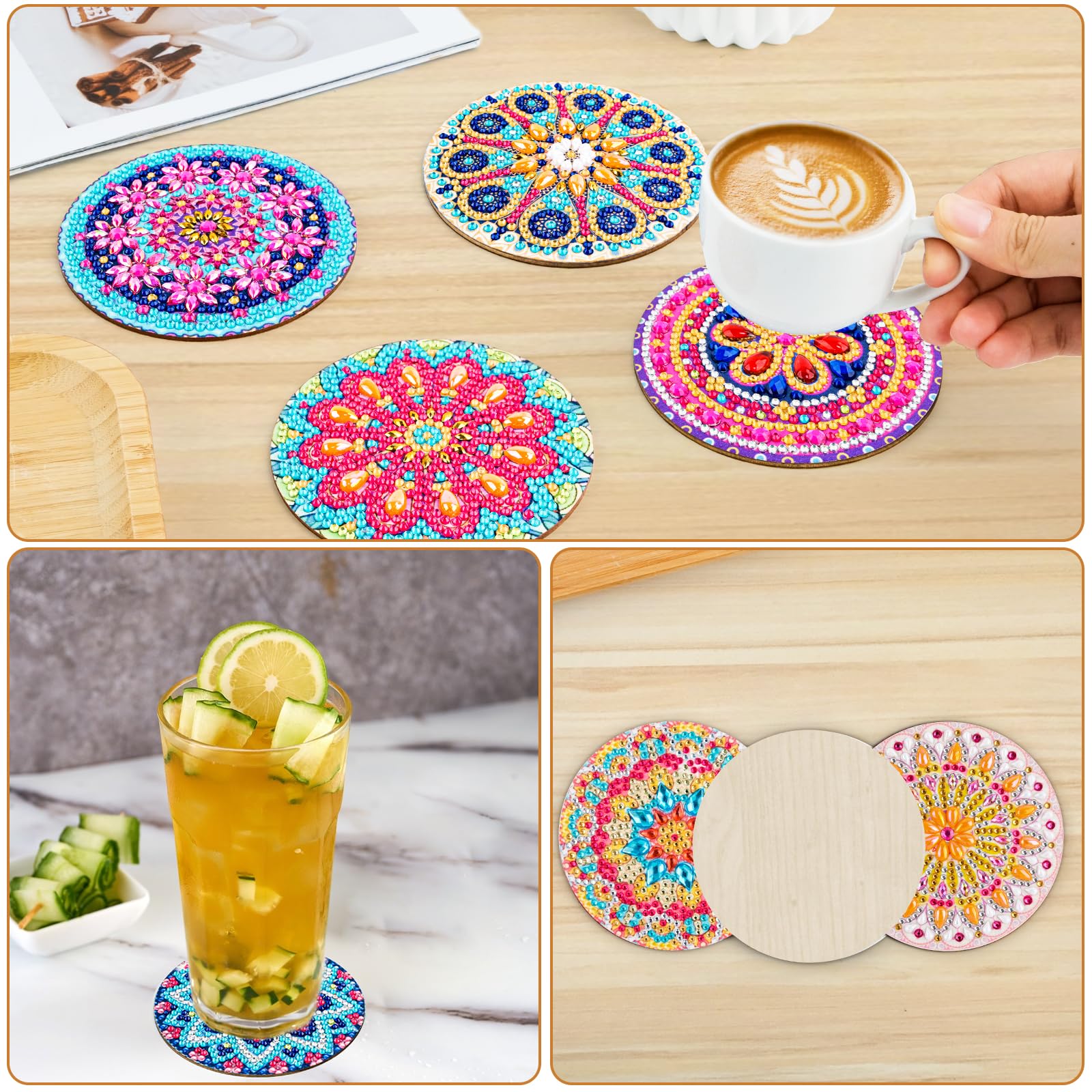 Rongrongago 9 Pièces Peinture Diamant Dessous De Verre Avec