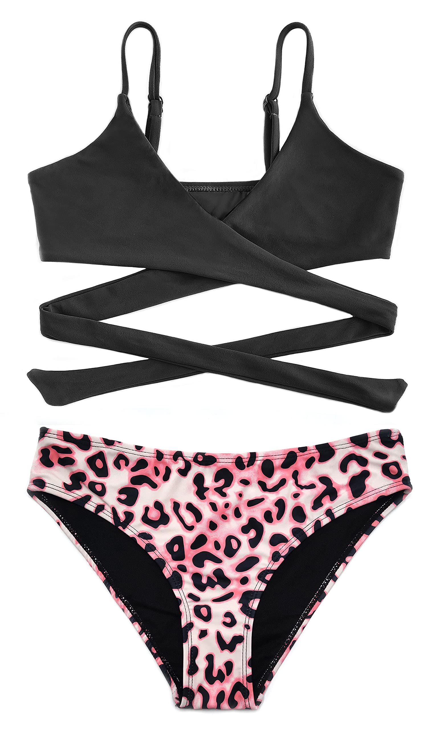 SHEKINI Conjunto de Bikini de 2 Piezas para Niñas Crossover Tirantes Finos Traje de baño de Cintura Media Pantalones Trajes de Baño Floral Dulce Bikini de Playa