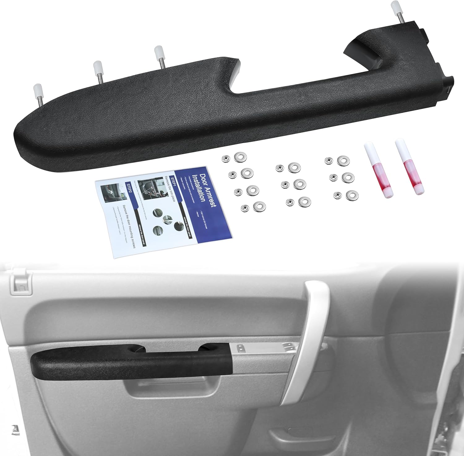 22818465 Front Left Driver Side Armrest Repair Kit Fit for Chevy Silverado/GMC Sierra 1500 2500HD 3500HD 2010-2014, Door Panel Repair with Door Release Handle Below Armrest, Grey