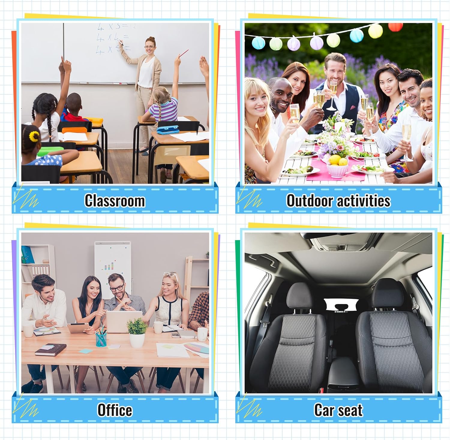 16 Pcs Chair Pockets for Classroom, 14 x 18 Inch Green Chairback Pocket with Name Tag Slot, Seat Cover for Classroom Chairs K-5, Back to School Supplies, 8 Colors