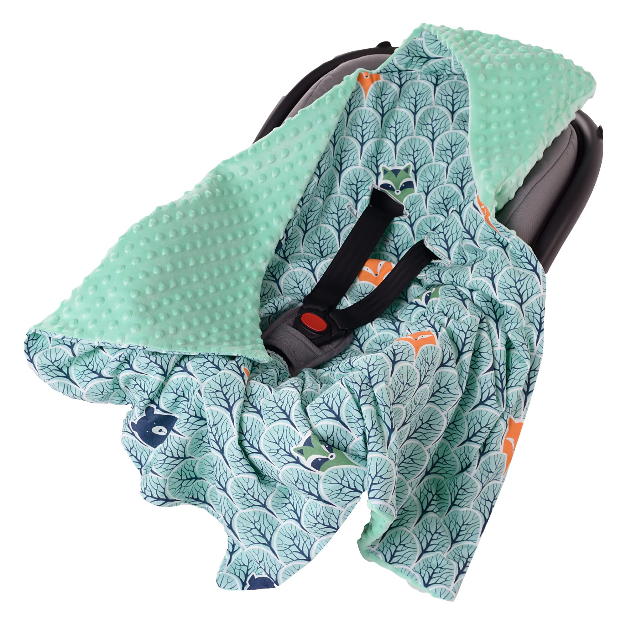 Medi Partners Einschlagdecke Baby Einschlagdecke Baby Babyschale 100% Baumwolle für Sommer 85x85cm Wald mit minzer Minky