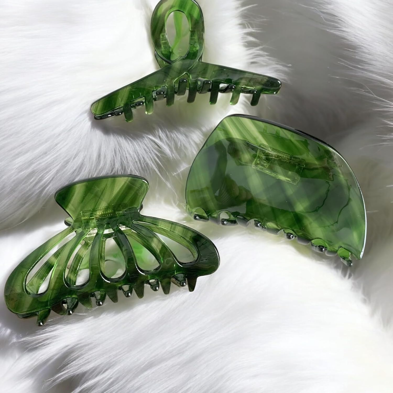 Green Plastic Hair Claw Clip, Fairy Wings, Butterfly, Geometric Hollowing Hair Claw High Grade Acetic Acid Shark Clip For Woman Girls (Green 3) Green Plastic Hair Claw Clip, Fairy Wings, Butterfly, Geometric Hollowing Hair Claw High Grade Acetic Acid Shark Clip For Woman Girls (Green 3)