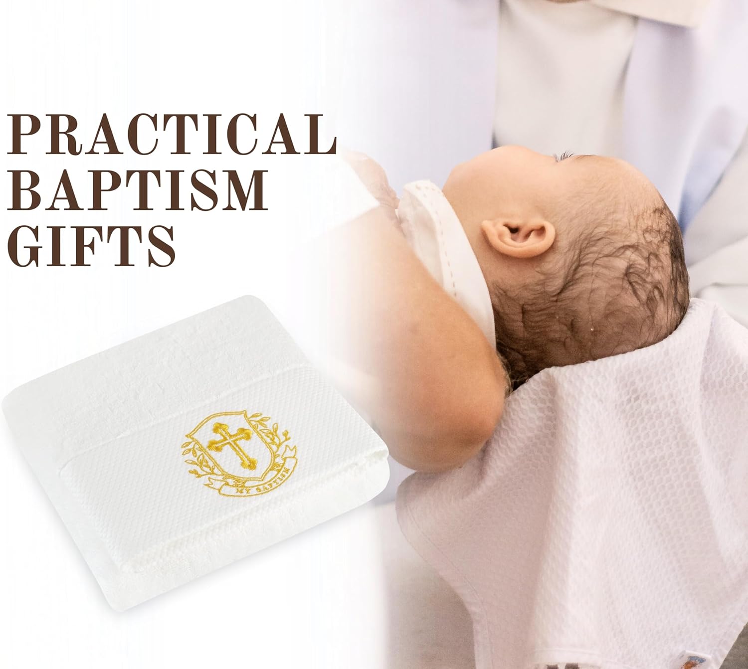 InnoBeta Baptism Christening Gifts, 28 x 55 in Bath Cotton Towel, My Baptism Cross Embroidery