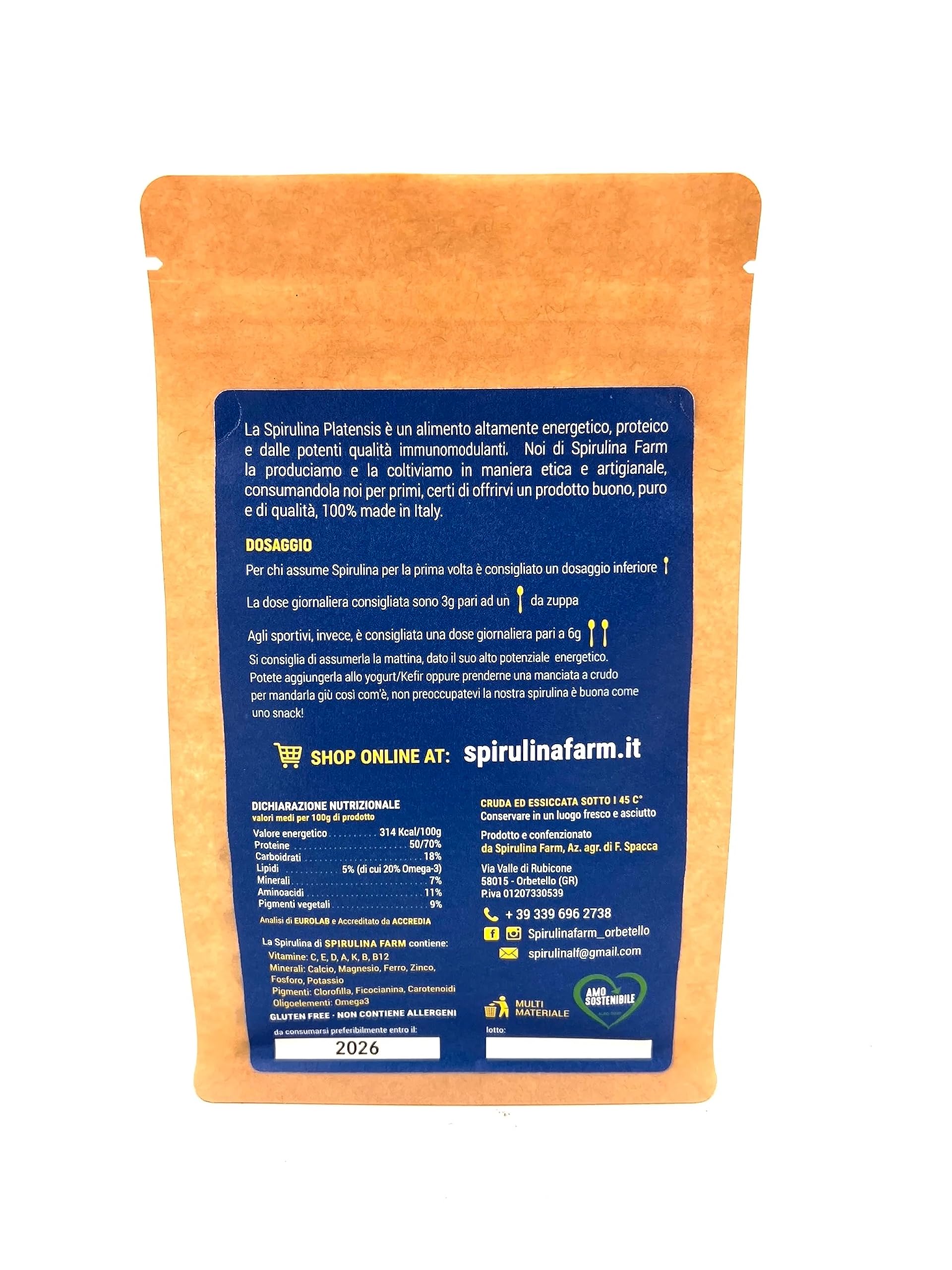 SpirulinaFarm - Spirulina Italiana in Compresse pura- 100% Naturale, Ricca di Proteine e Ferro - Energia e Detox per Sportivi e Benessere Quotidiano - Made in Italy - 90g