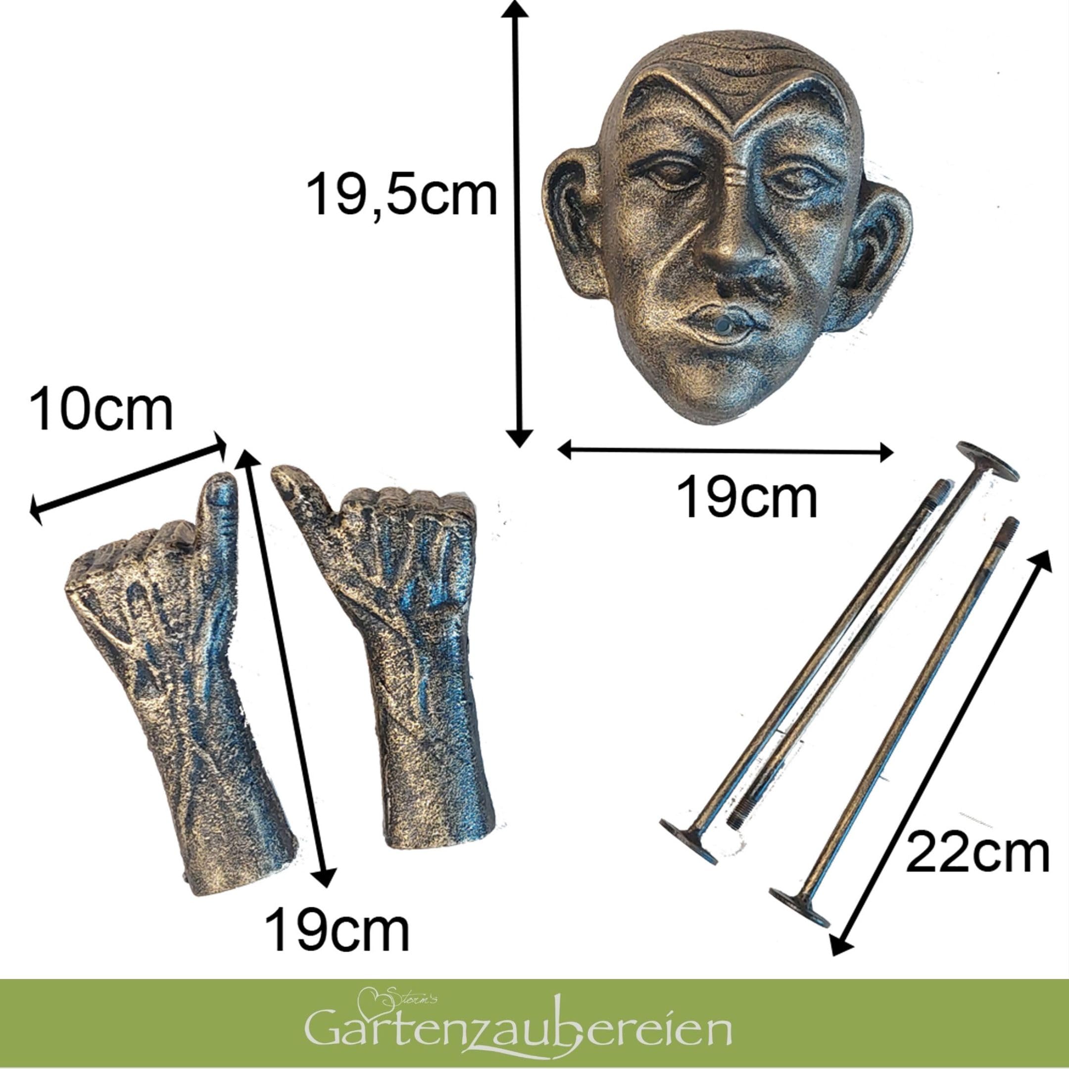Storm's Gartenzaubereien Wasserspeier Gargoyle für Miniteich - 3-teiliges Set aus Gusseisen mit Akku-Solarpumpe - Teichfigur für Weinfass und Gartenfass - Inklusive 6,5 Watt Solarpanel und Zubehör