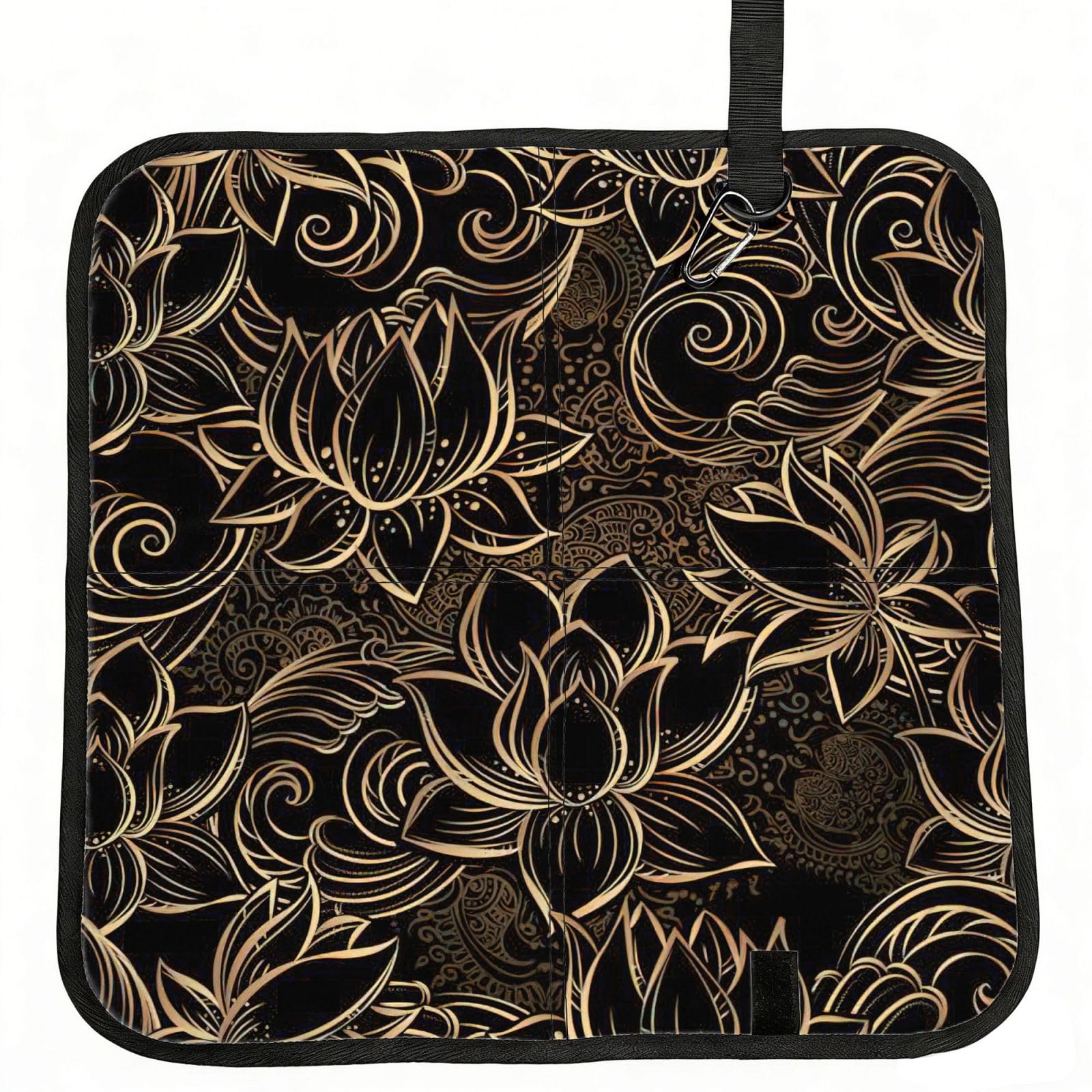 SDEGTHO Boho Gold Lotus Flowers Printed Foldable Seat Pad with Closure, Lightweight Cushion for Airplane Travel Camping