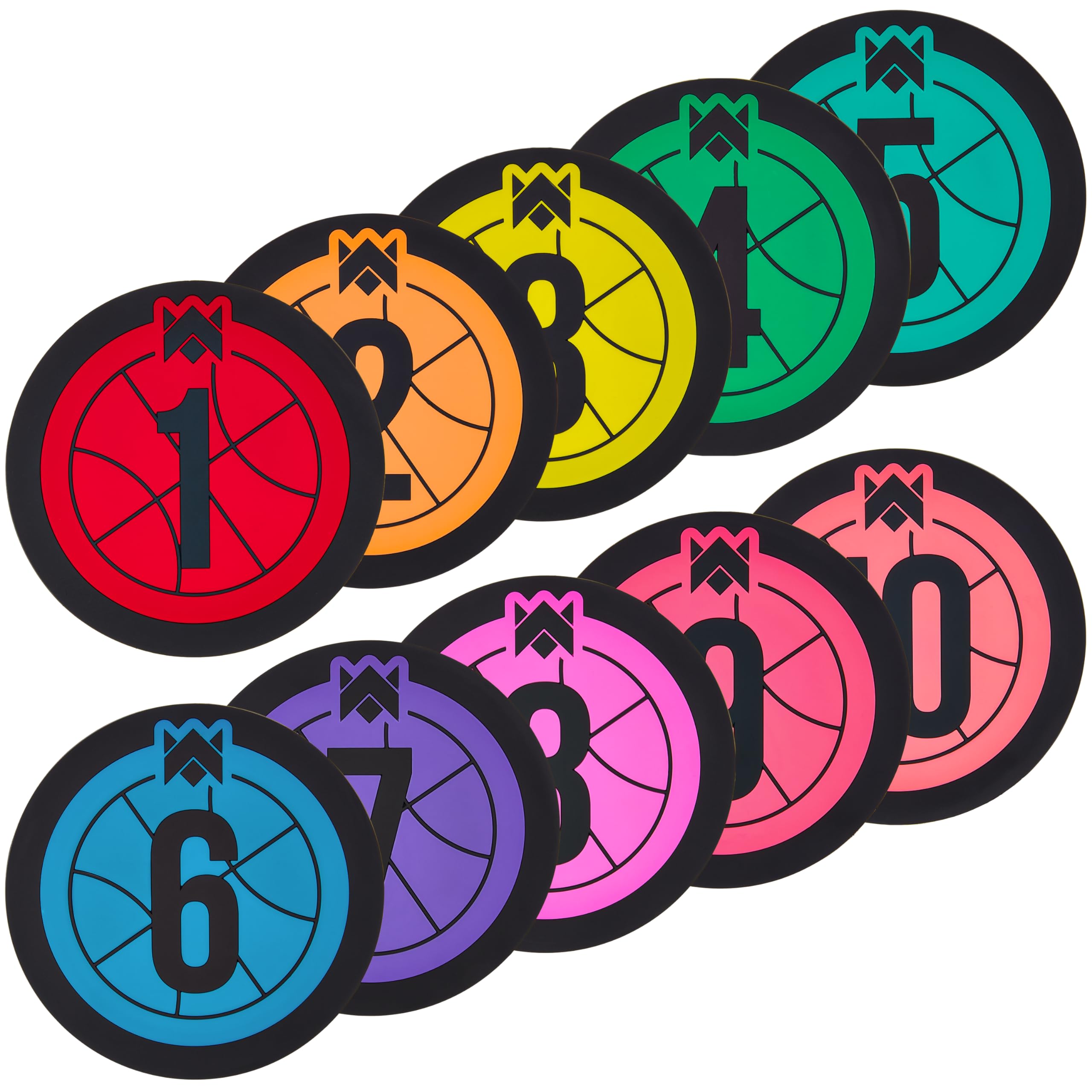 Crown Sporting Goods Hot Shot Training Markers - 7.5" Basketball Training Spots - Round Flat Number Dots for Youth & Adult Team Sports