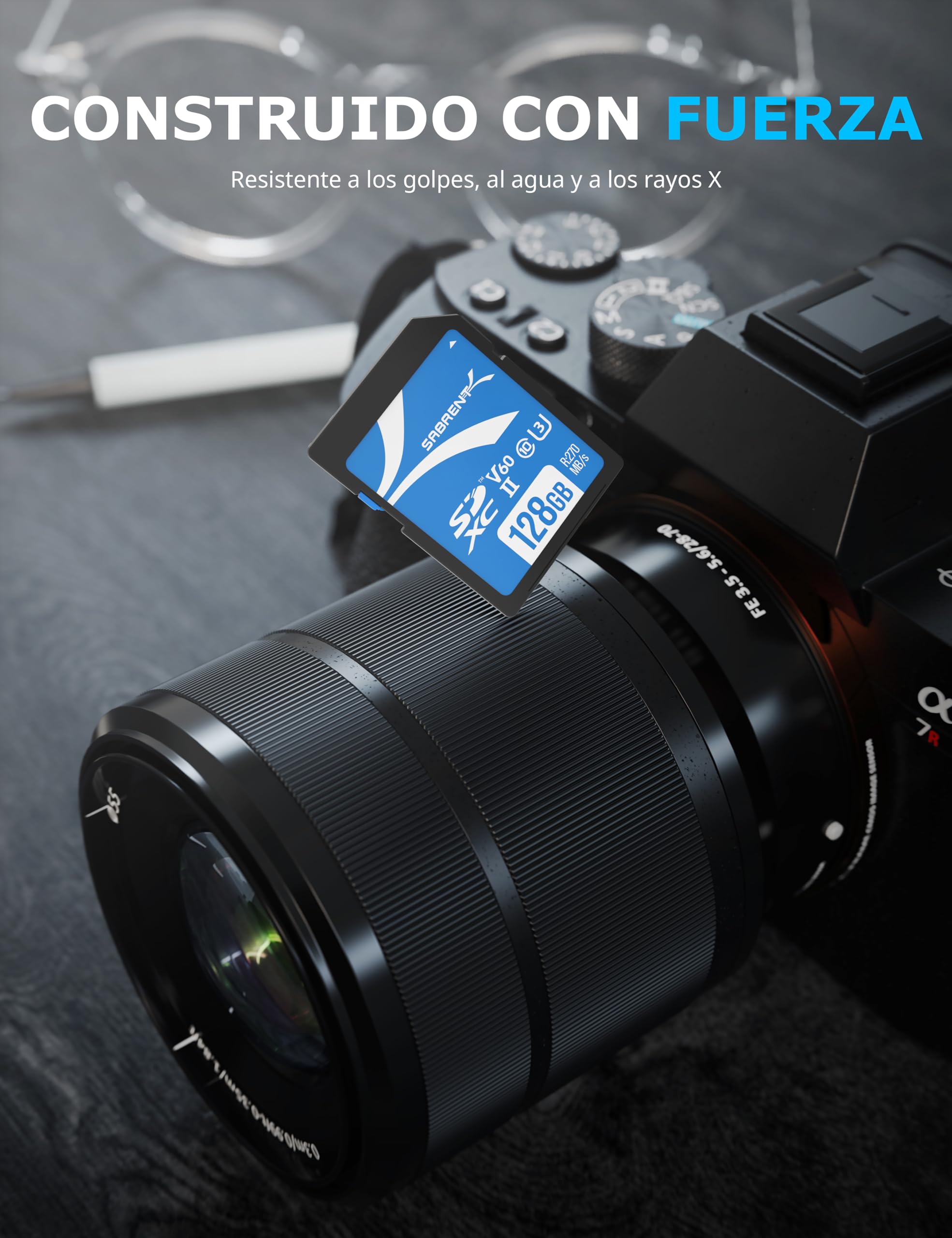SABRENT Tarjeta de Memoria SD 128GB | SDXC UHS-II | Velocidades hasta 270 MB/s de Lectura | Clase 10, U3, V60 para fotógrafo Profesional, camarógrafo y Vlogger | Full HD/4K [SD-TL60-128GB]