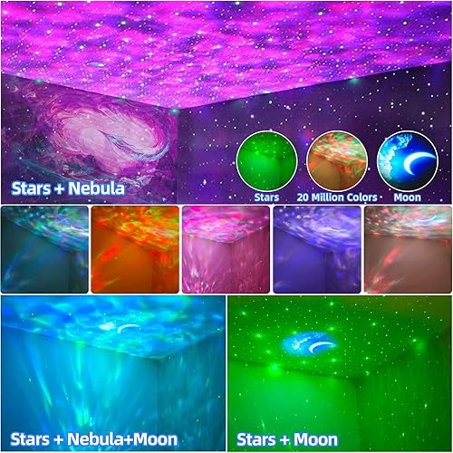 Miniatura 2 de Proyector de luz de galaxia, proyector de estrellas para dormitorio con luna y altavoz Bluetooth, proyector de luces LED de noche de techo, lámpara