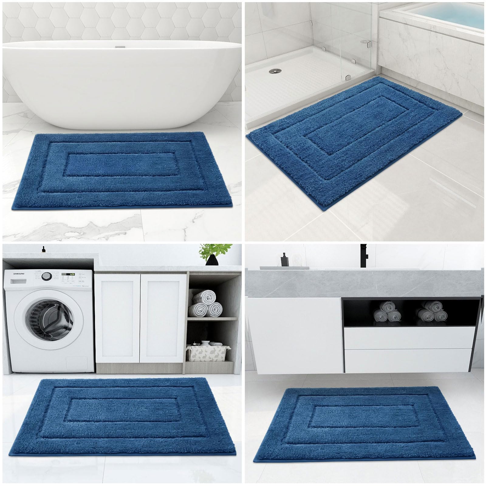 Buganda Badezimmerteppiche, 91,4 x 61 cm, weiche und saugfähige Mikrofaser-Badteppiche, rutschfest, zottelig, maschinenwaschbar, trockene Badematten für Badezimmerboden, Badewanne und Dusche,