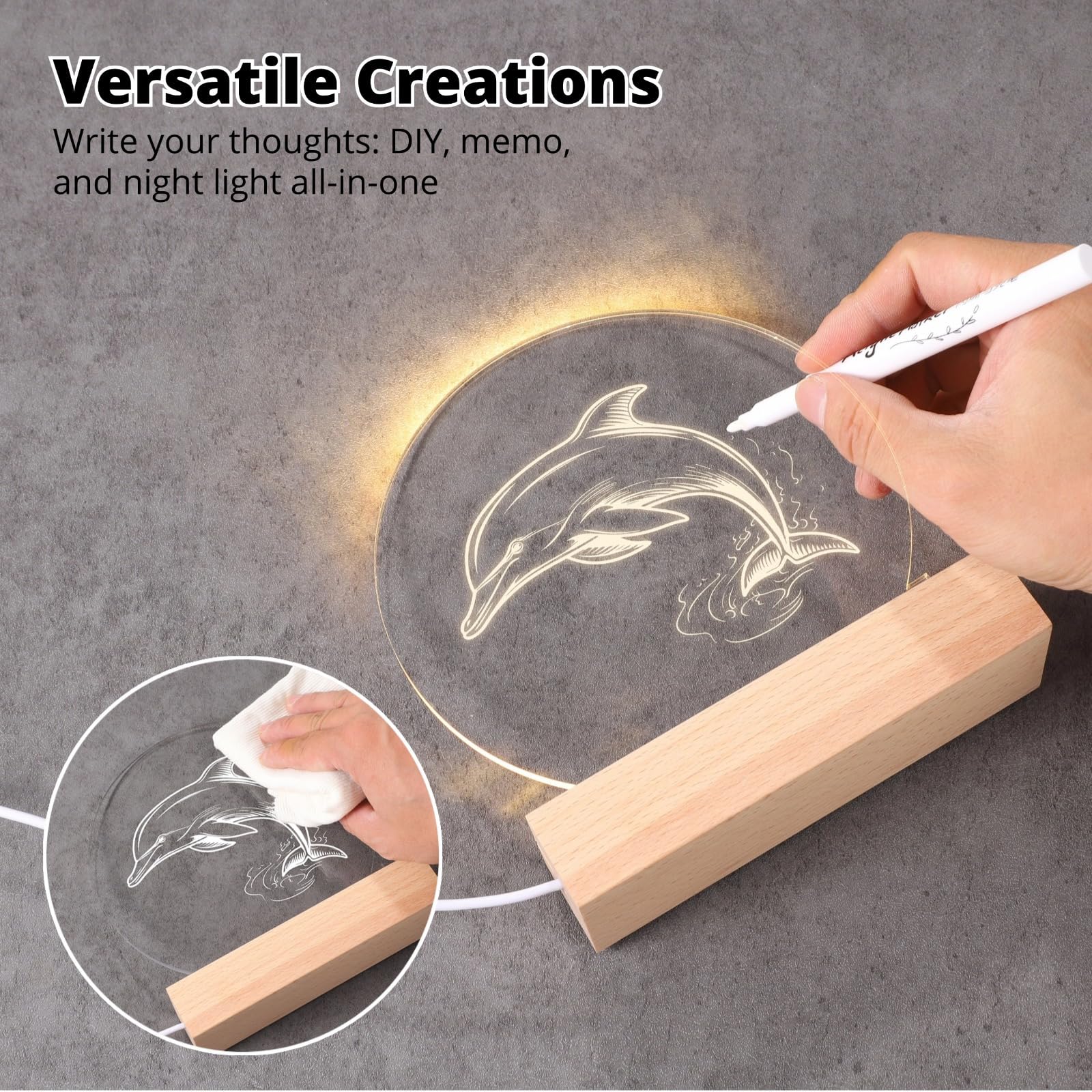 PONDON 6 Pezzi Led Stand In Legno Con Pannelli Acrilici, Usb Powered Luci Notturne, Design Creativo Per Disegno, Scrittura E Display