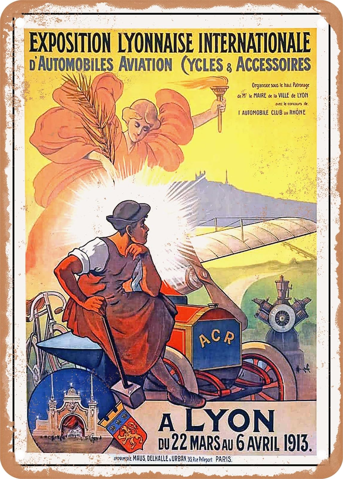 METAL SIGN - 1913 Lyon International Exhibition of Automobiles and Aviation home decor