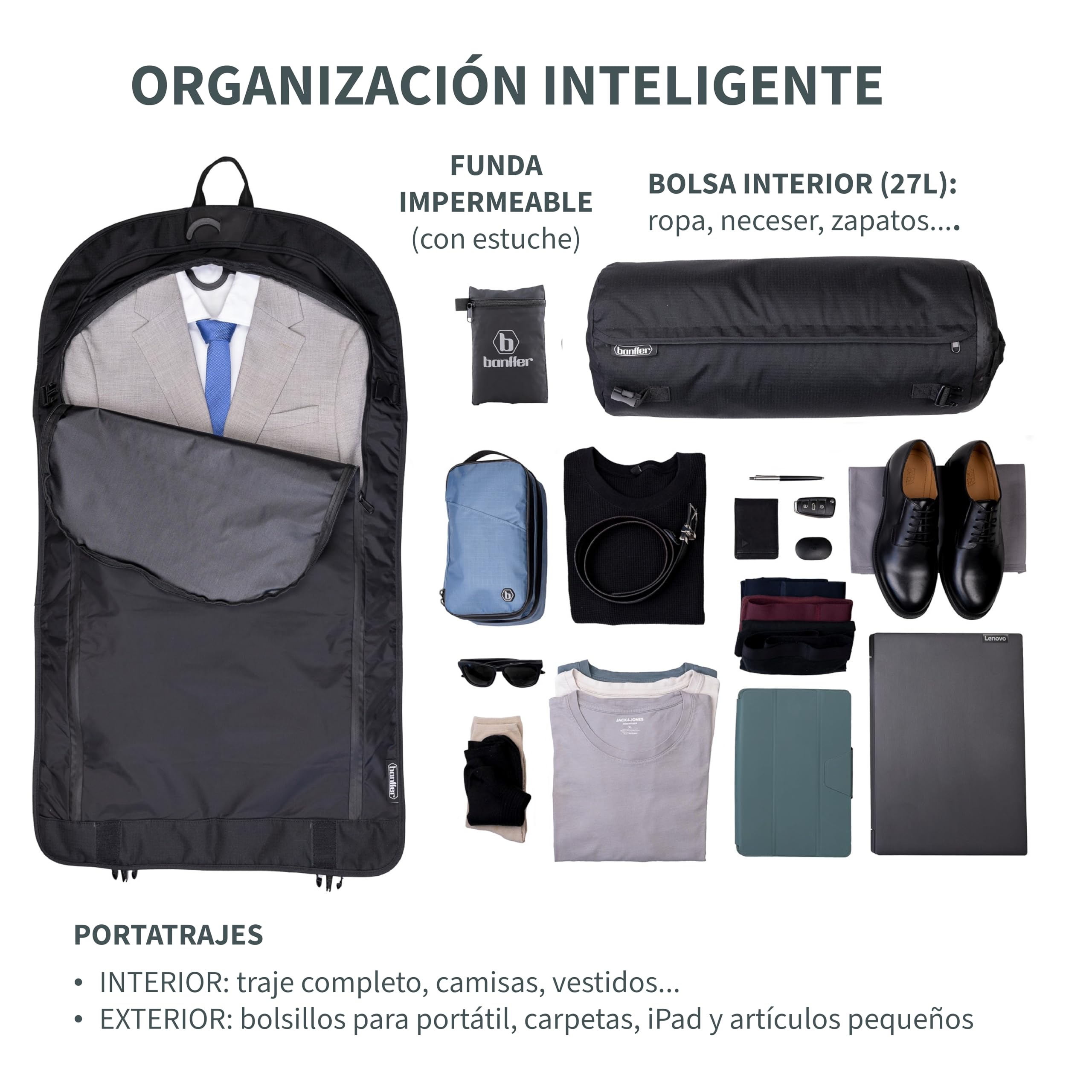 Zaino porta abiti convertibile 2 in 1, borsa da viaggio nera, custodia impermeabile, fascia riflettente