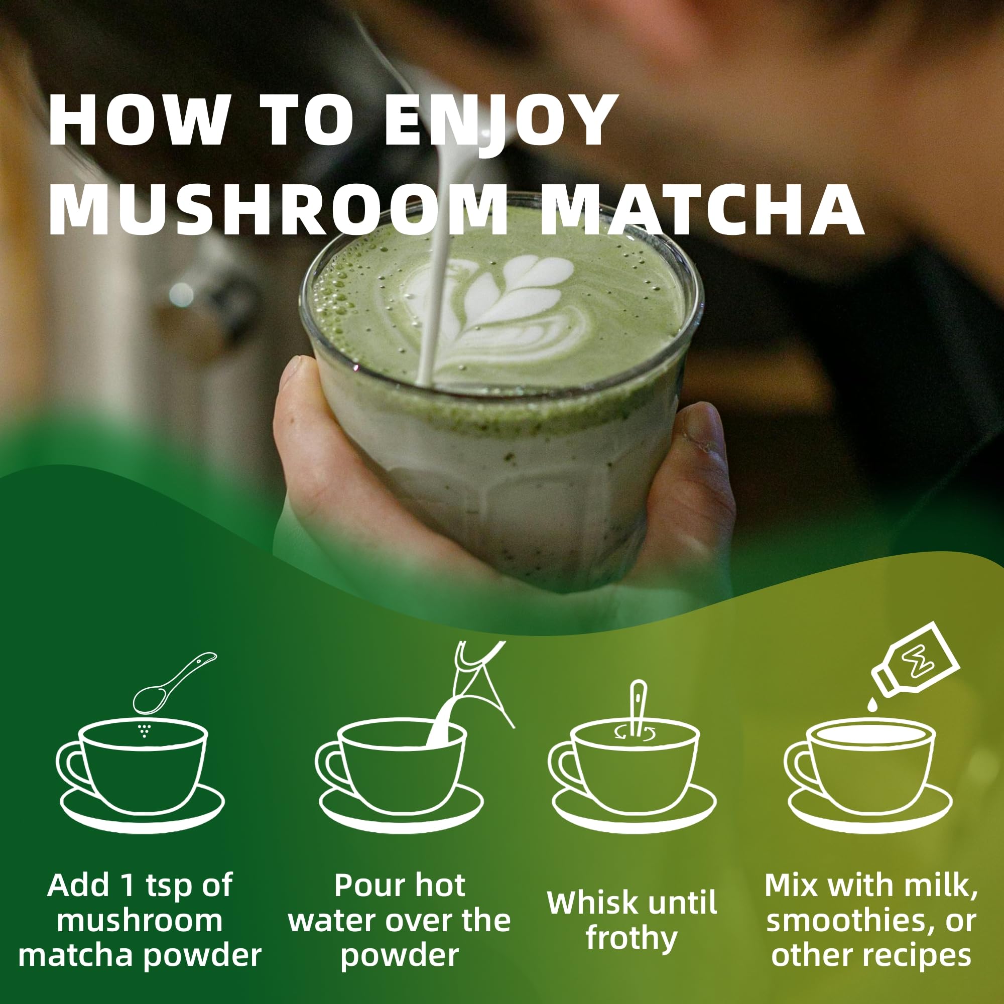Mushroom Matcha 10 Superfood Mushroom Powder Blend with Japanese Ceremonial Grade Matcha Mushroom Coffee Alternative for Energy Focus — view 5