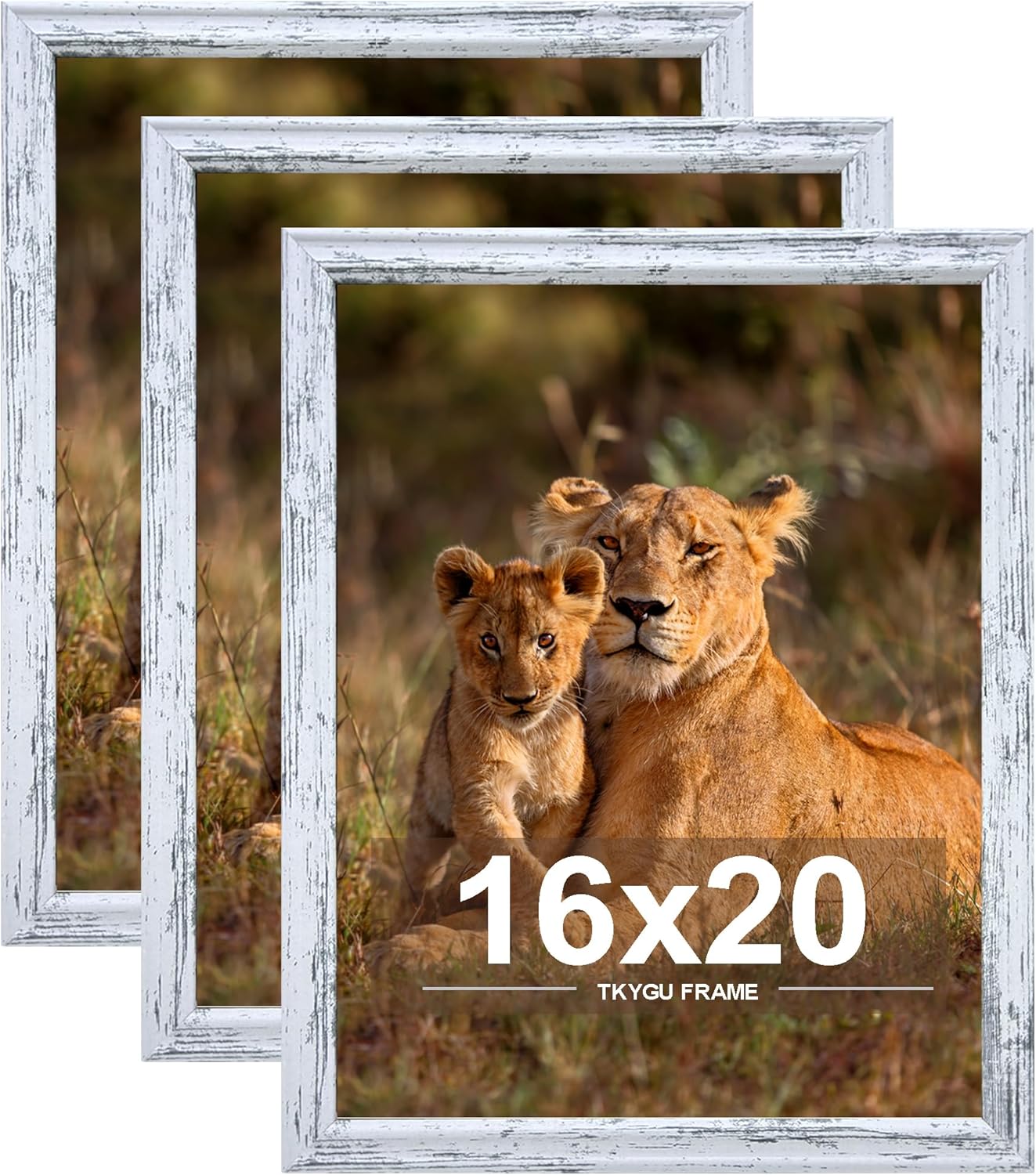 16x20 Poster Frame set of 3, Woode Frame Rustic White, Vertical & Horizontal Wall Hanging Large Studio Gallery Picture Frame for Photos, Posters & Art Prints best gift