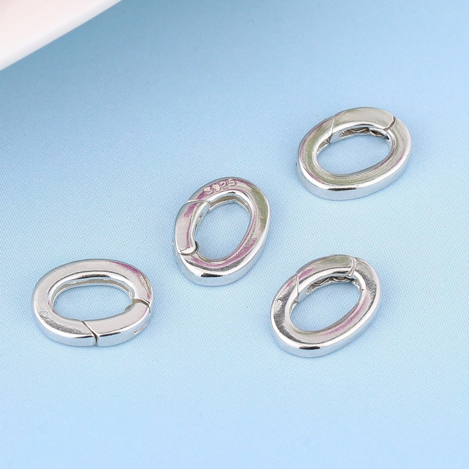Fermoir Ovale S925 Argenté 4 Pièces pour Bijoux, Connecteur Instantané