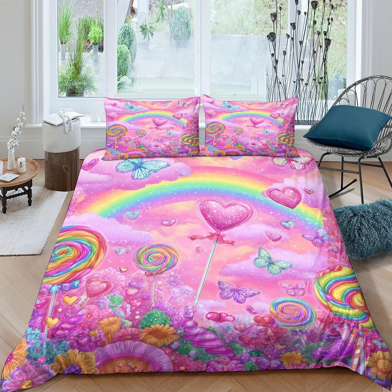 Ctjqhvkz Style-8 3D Printed Rainbow Heart Fitted Sheet Microfiber Pink Colorful Cloud Mattress Cover Bedroom Decor Dustproof Single（135X200cm）