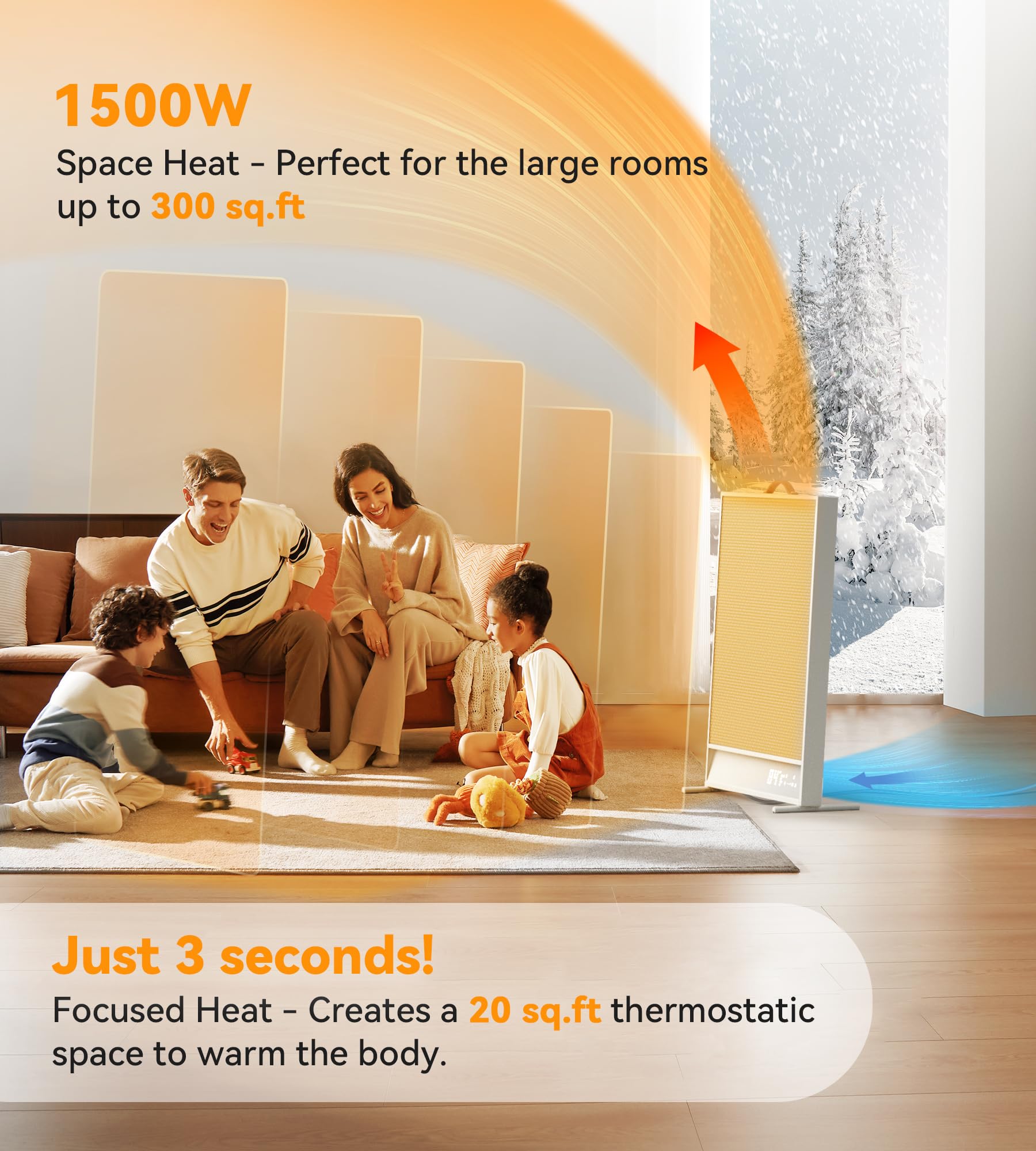 Space Heater with Thermostat, Radiant Convection Far-Infrared Heater, Energy Efficient Portable Electric Space Heaters for Indoor Use Large Room Bedroom Garage Office, No Fan, Quiet