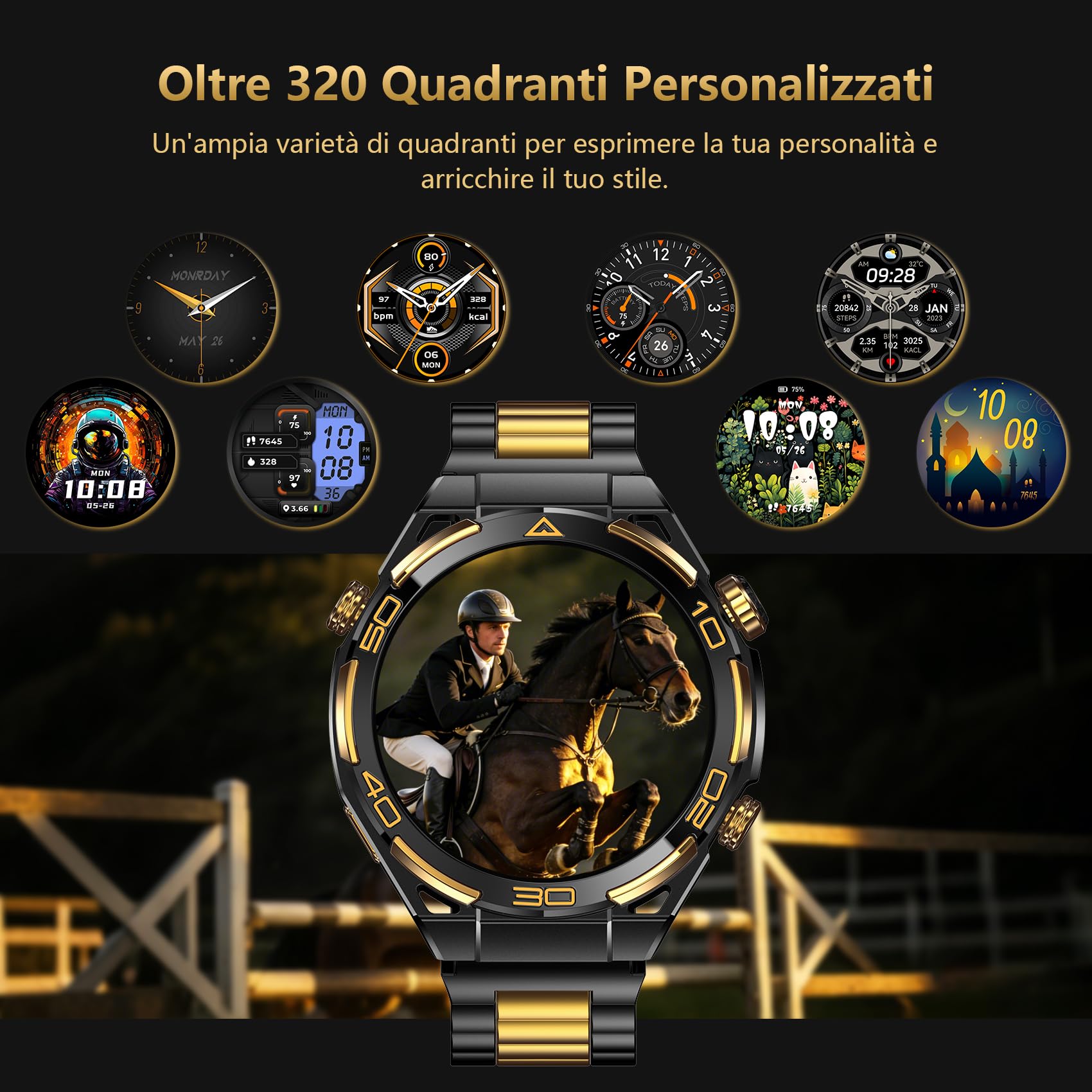 IOWODO Smartwatch Uomo Business, Display AMOLED 1.43", Batteria 900mAh, 100 Giorni Standby, Orologio Intelligente Premium con CHATGPT, GPS e Monitoraggio Salute per Android iOS,2 Cinturini