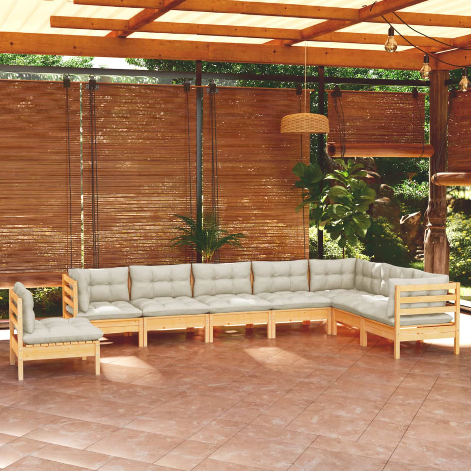 Gecheer Muebles deJardín 8 Piezas con Cojines Crema Conjunto de Muebles Sofá de Jardín Exterior Terraza Comedor Sofá de Jardín de Esquina Madera de Pino