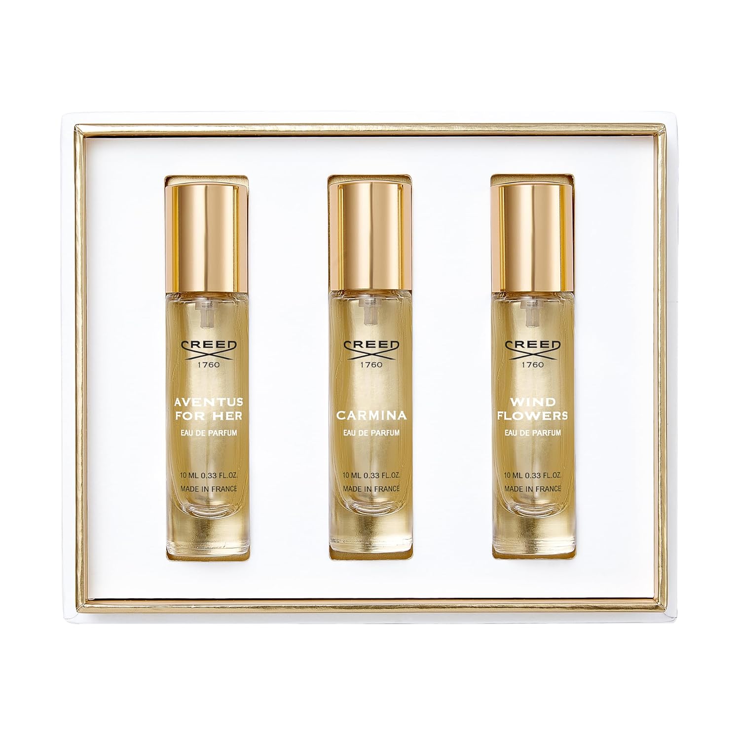 House of Creed Women's Holiday Gift Coffret Set, Features 3 Signature Perfume Scents of Aventus for Her, Carmina, and Wind Flowers, 3 x 10ml