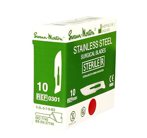 Swann-Morton #10 Sterile Surgical Blades, Stainless Steel Individually Packed, Box of 100