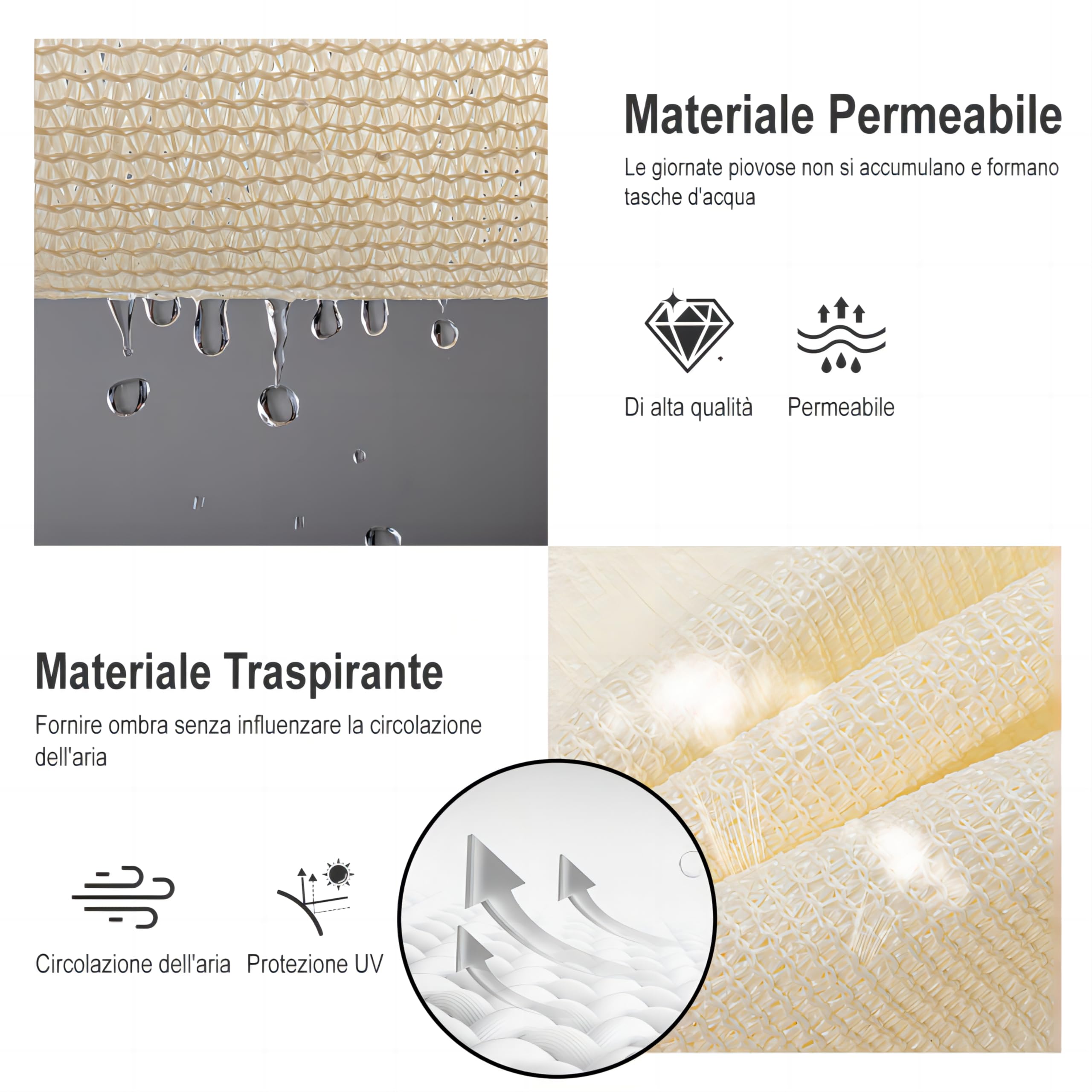 HENG FENG Tenda a Vela Triangolare HDPE 3x3x4.25m Ombreggiante Protezione Solare Raggi UV per Esterno Giardino Terrazza Beige