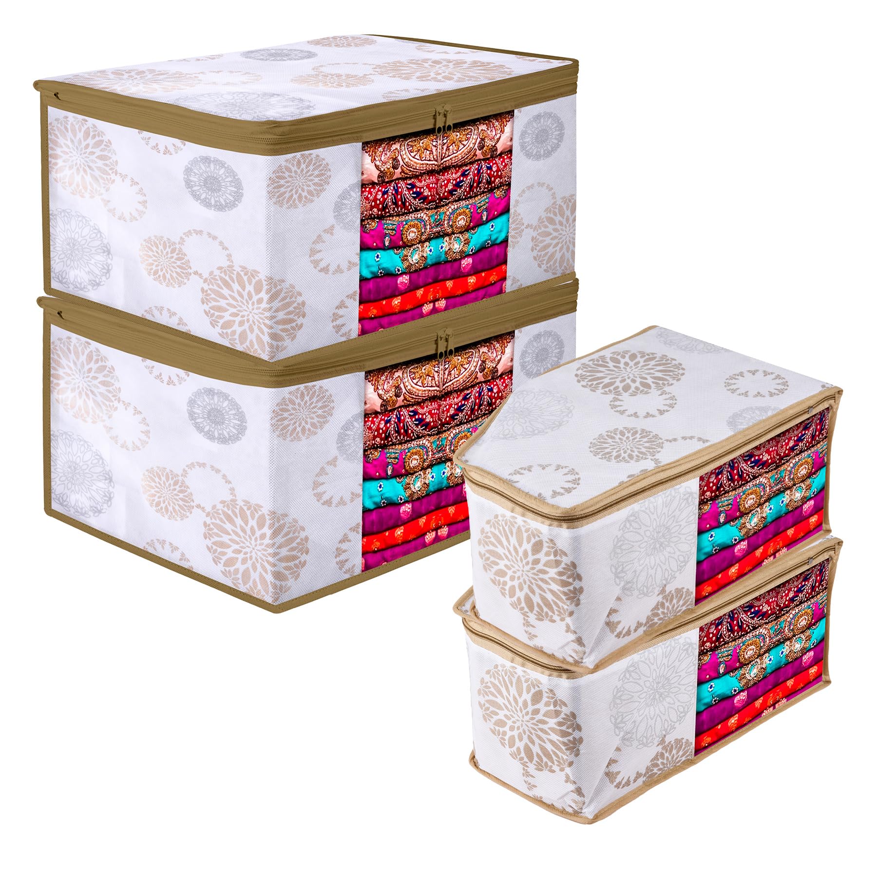 Kuber Industries Set of 4 Saree Cover & Blouse Cover Set | Saree & Blouse Cover Combo Set | 2 Pieces Blouse & 2 Pieces Saree Cover Set | Visible Window Bag | Gola-Print | White (B0CWH817DZ) Amazon Price History, Amazon Price Tracker