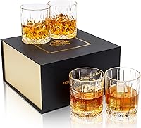 Vista 1 de KANARS Juego de 4 vasos de whisky – Vasos de licor de cristal multiestilo de 10 onzas – Rocas de vidrio para whisky, bourbon, ron y cóctel, regalos