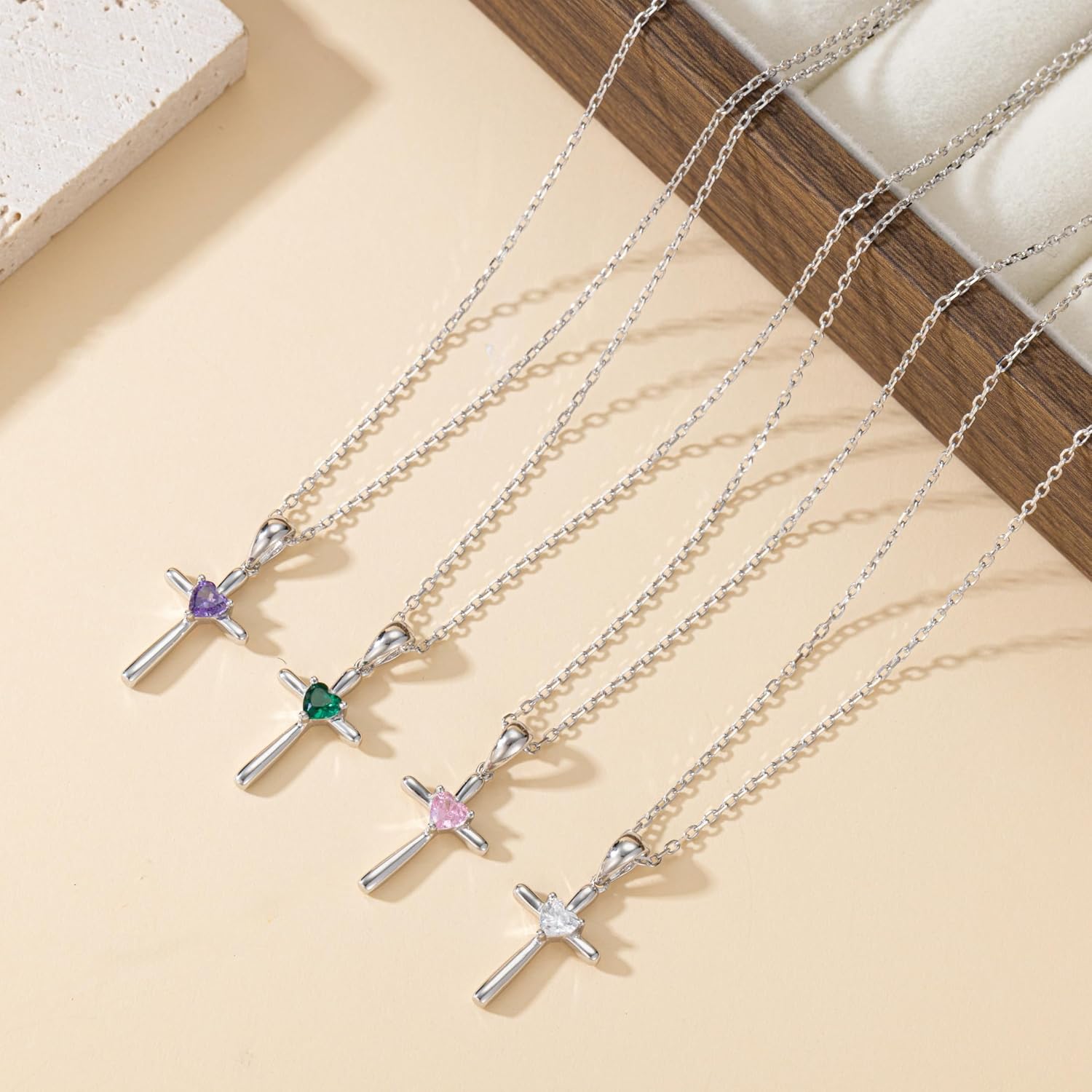 Cross Necklace for Women 925 Sterling Silver Heart Cubic Zirconia Necklaces Dainty Gemstones Jewelry Gifts for Her - Image 4