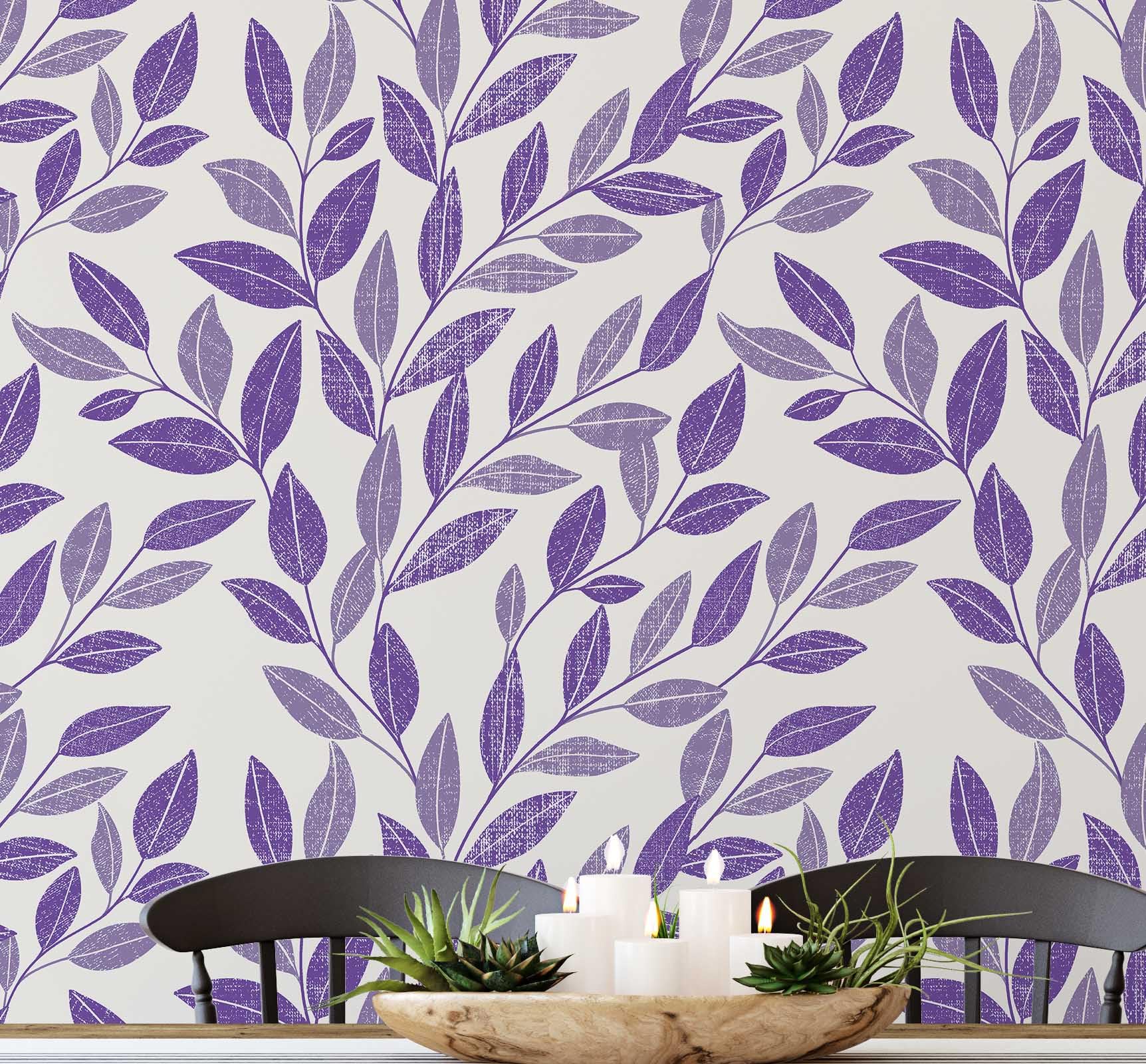 Revestimiento de pared autoadhesivo S4Sassy vinilo texturizado de 63,5 x 152 cm de hojas moradas