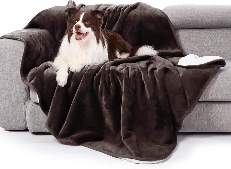Manta impermeável reversível de fleece Sherpa para cães e gatos gogobunny, marrom-escuro, 228,6 x 228,6 cm