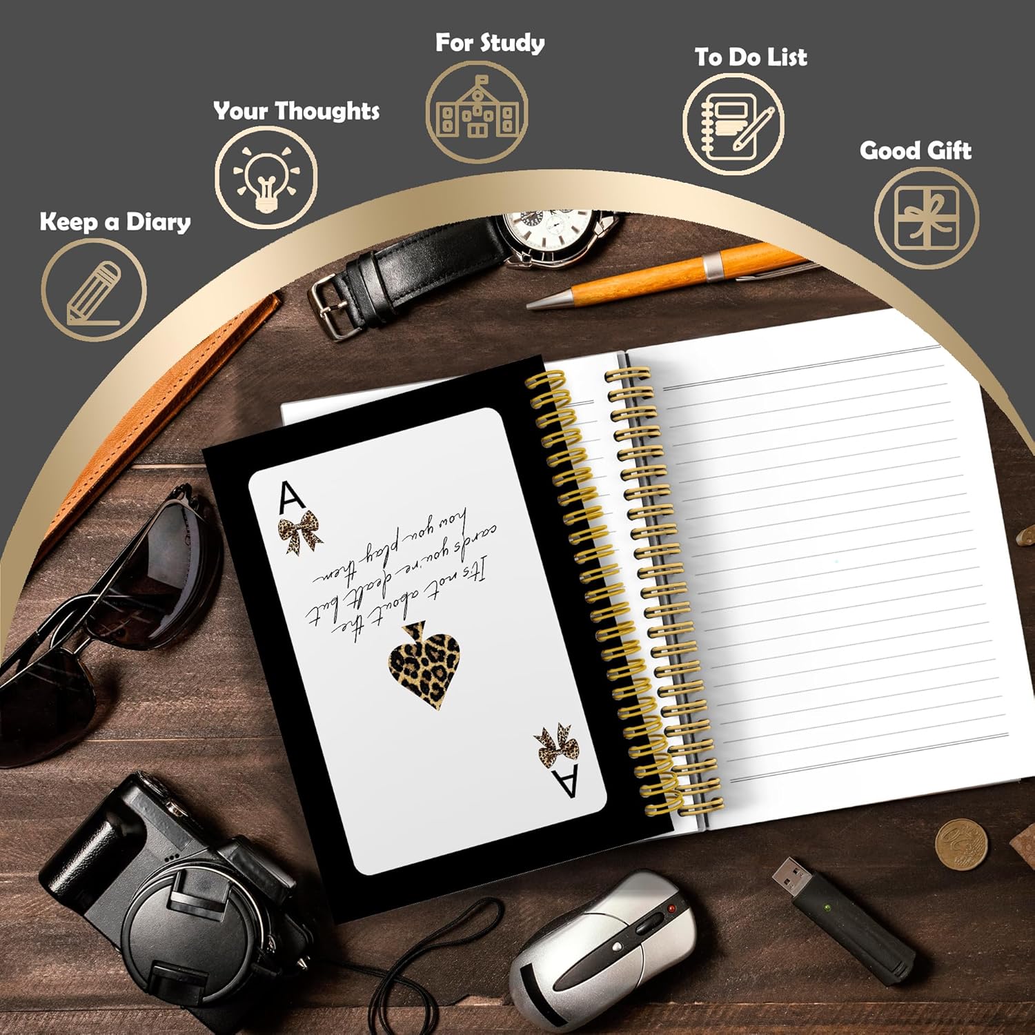 Trendy Leopard Poker Notebook Journal, Cheetah Print Gifts for Women, Preppy Girly Aesthetic Spiral Notebook 5.5x8.3, Preppy Coquette Leopard Bow Journal for Office School Supplies - Image 6