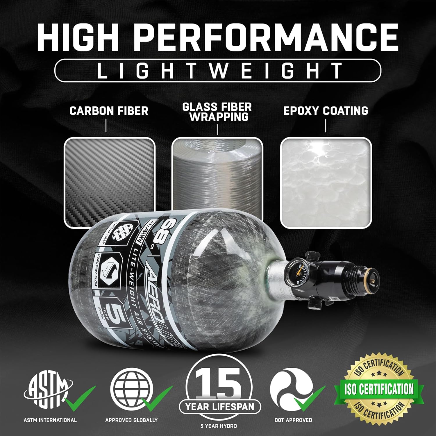 HK Army Aerolite Carbon Fiber HPA Compressed Air Paintball Tank System