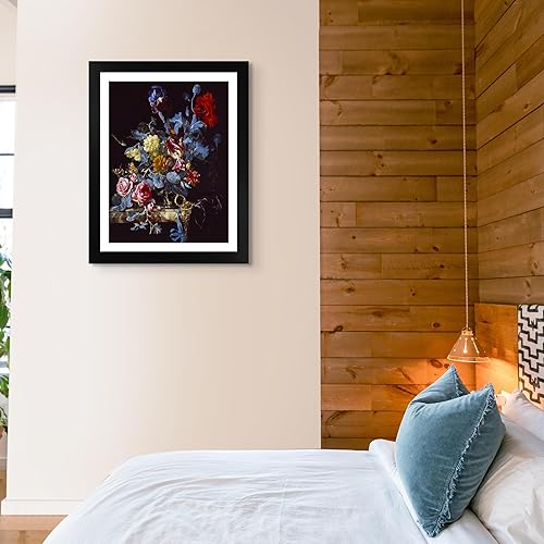 Miniatura 4 de Cabaña perdida Un jarrón de flores con un reloj de Willem Van Aelst  Impresión enmarañada en marco plano negro  Reproducción de pinturas de obras de