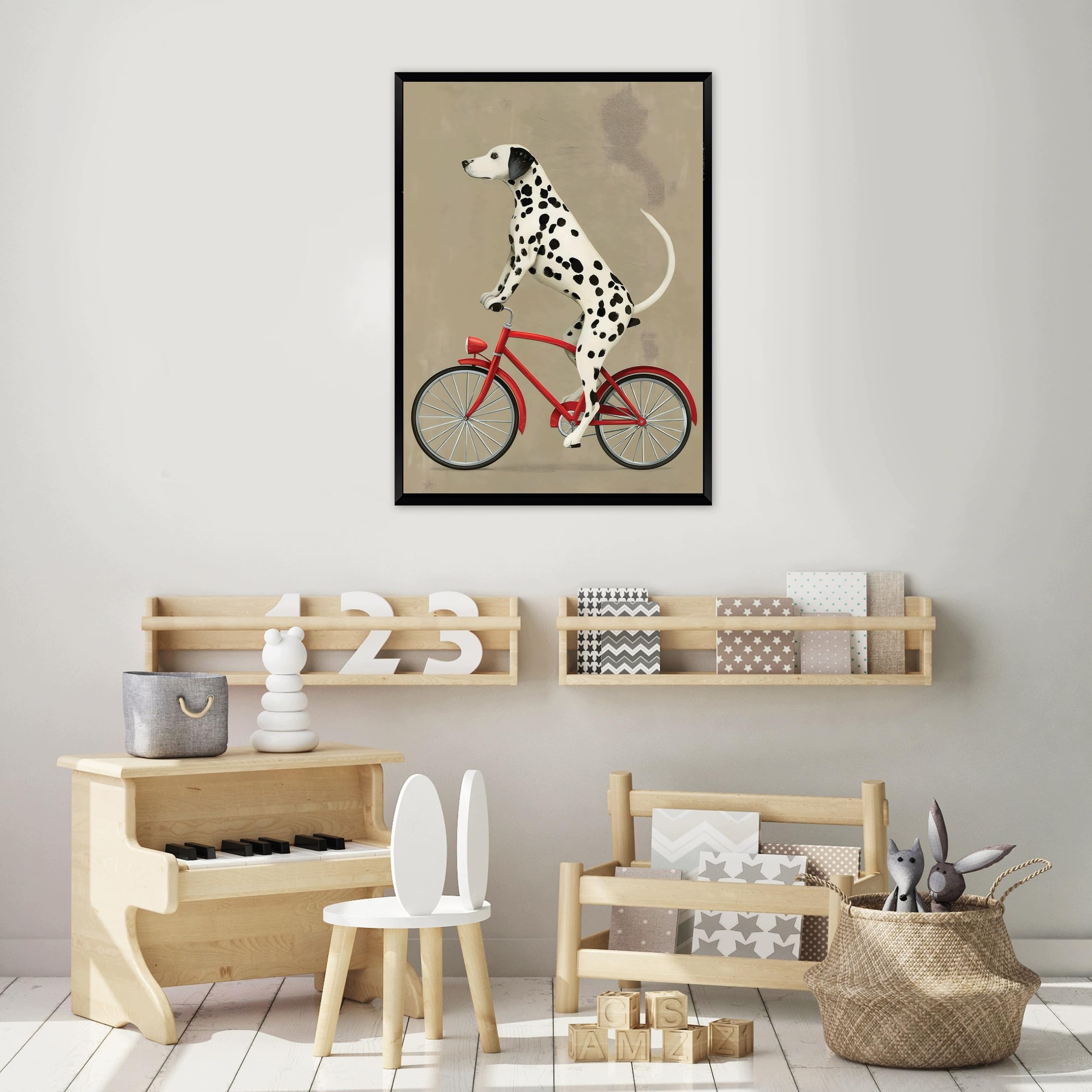 WallArena Obraz ścienny pies rower z ramą, obraz strukturalny 90 x 60 cm