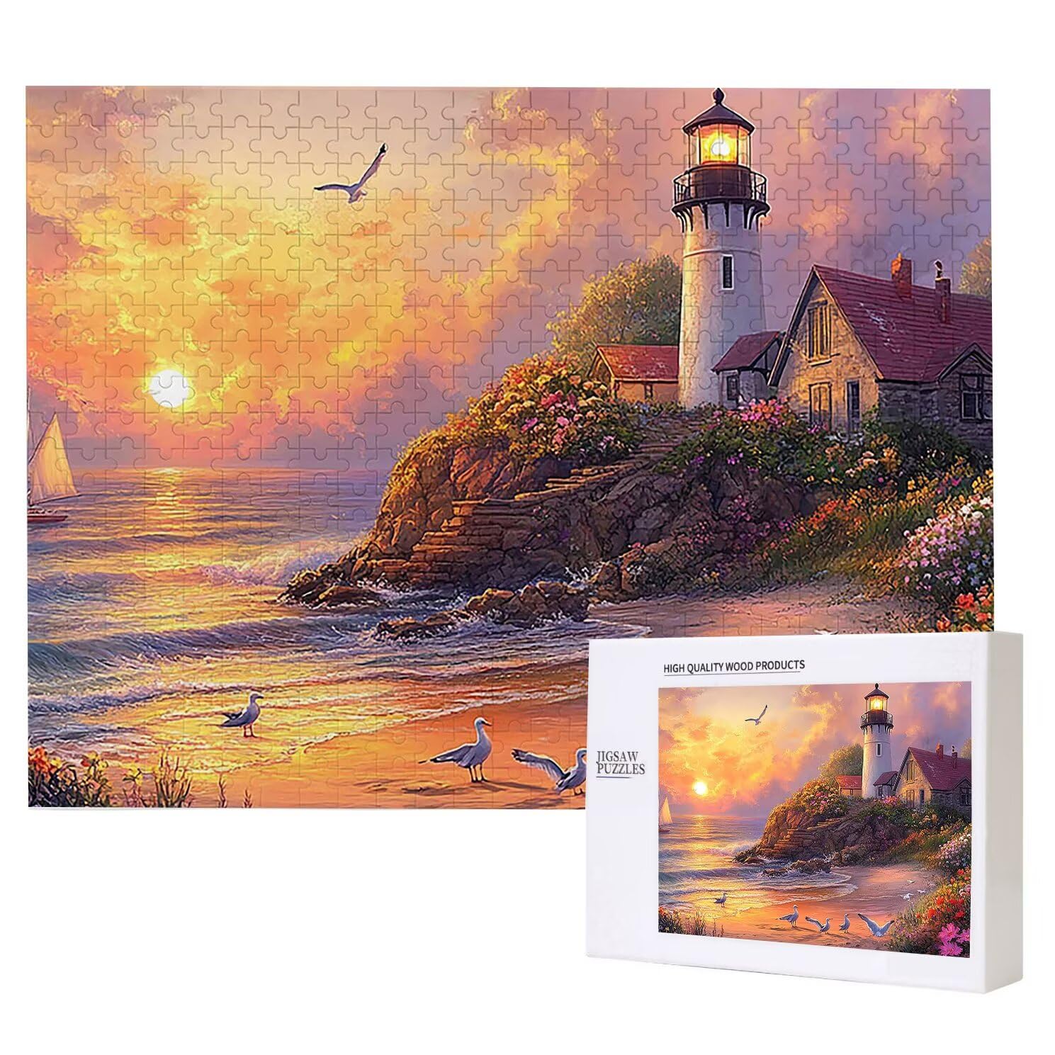 Puzzle dla dorosłych, 3000 sztuk, trudne drewniane puzzle, gra, gra logiczna, gra puzzle ręce dekoracja rodzinna, kreatywne hobby, 81 x 122 cm nad morzem wieża obserwacyjna K0F-496