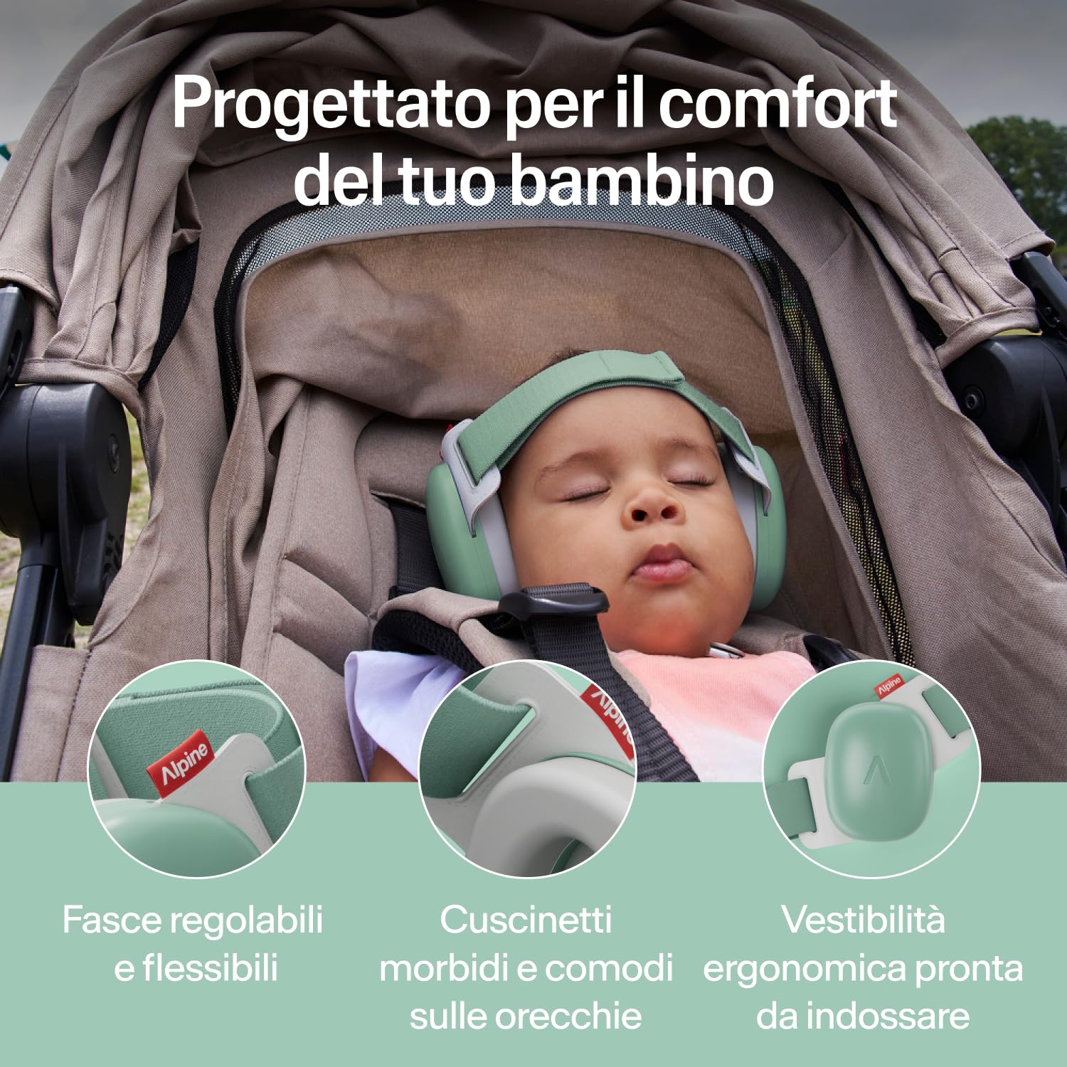 Alpine Muffy Baby Comfort Paraorecchie Neonati Protezione Udito 24 dB Verde