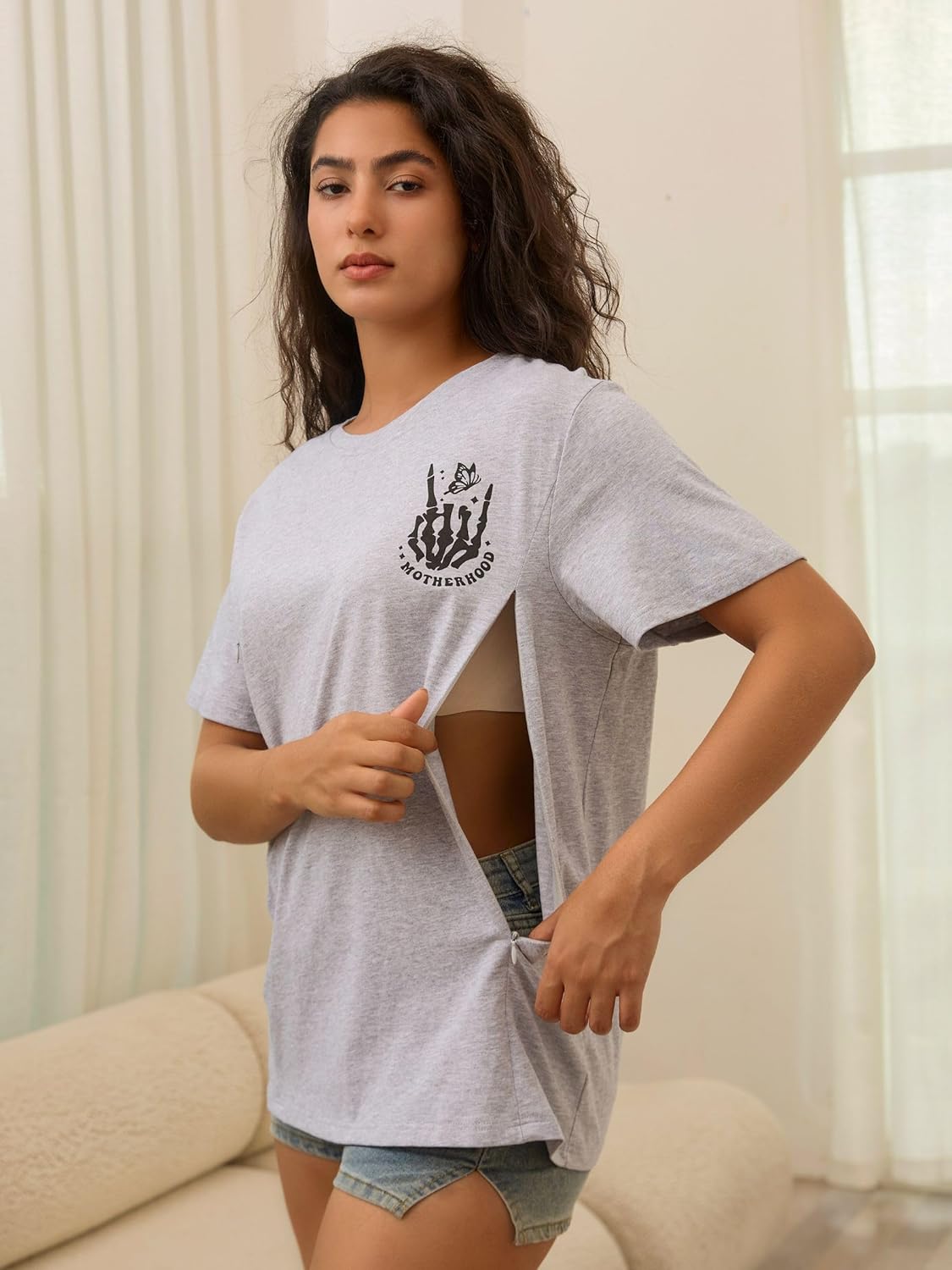 Nursing Shirts Maternity Tops for Women Zipper Summer Breastfeeding T-Shirt Pregnancy Clothes Friendly - Image 2