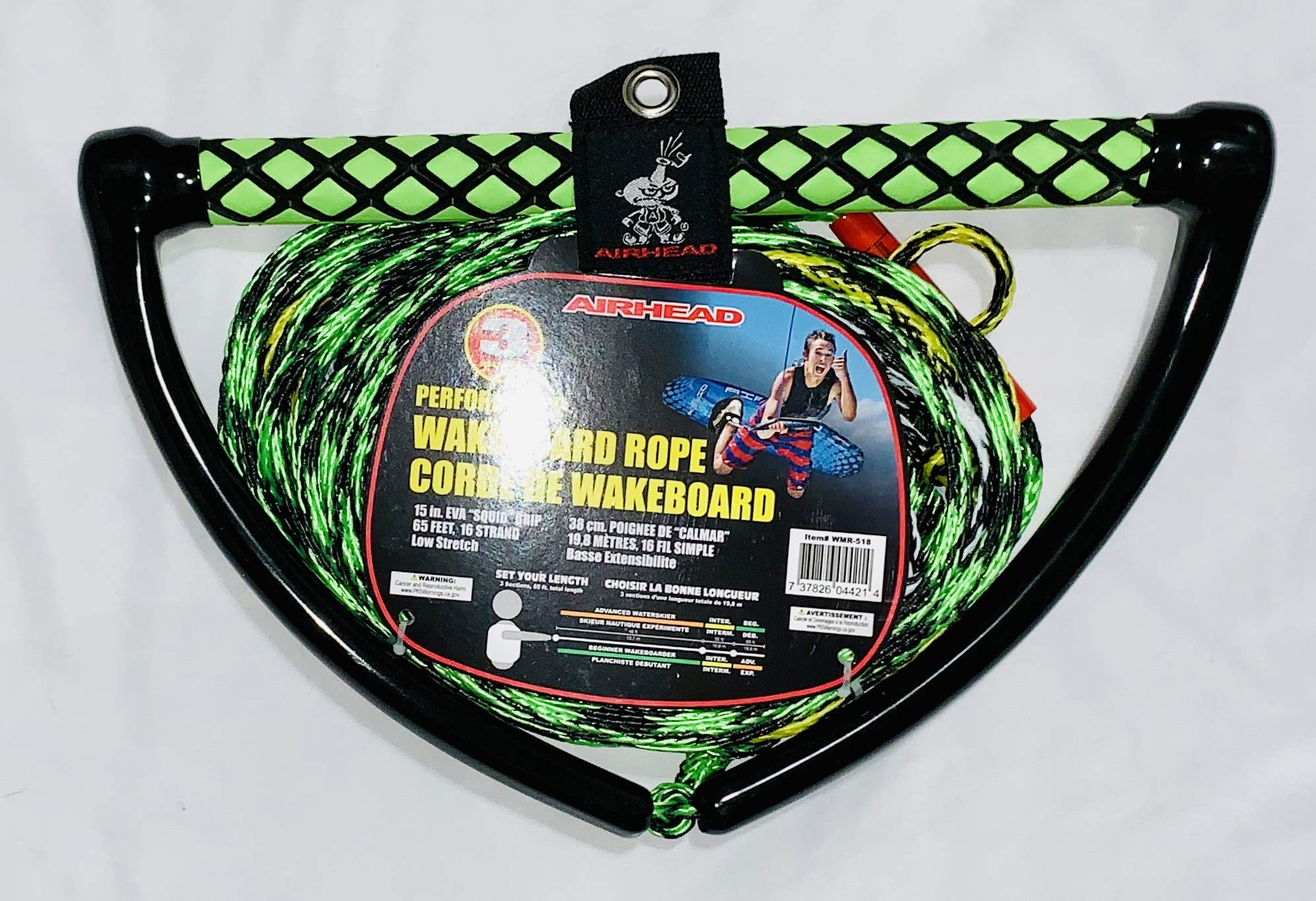 AIRHEADKwik Tek Watersports Wakeboard Rope, 15 in. Eva ââ‚¬Å“Squidââ‚¬Â Grip, 65 Feet, 16 Strand, Low Stretch