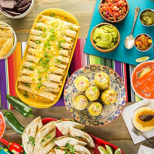 Miniatura 4 de 6 piezas de camino de mesa mexicano desechable de plástico mexicano Serape de 14 x 108 pulgadas, decoración de fiesta temática mexicana, cubierta de