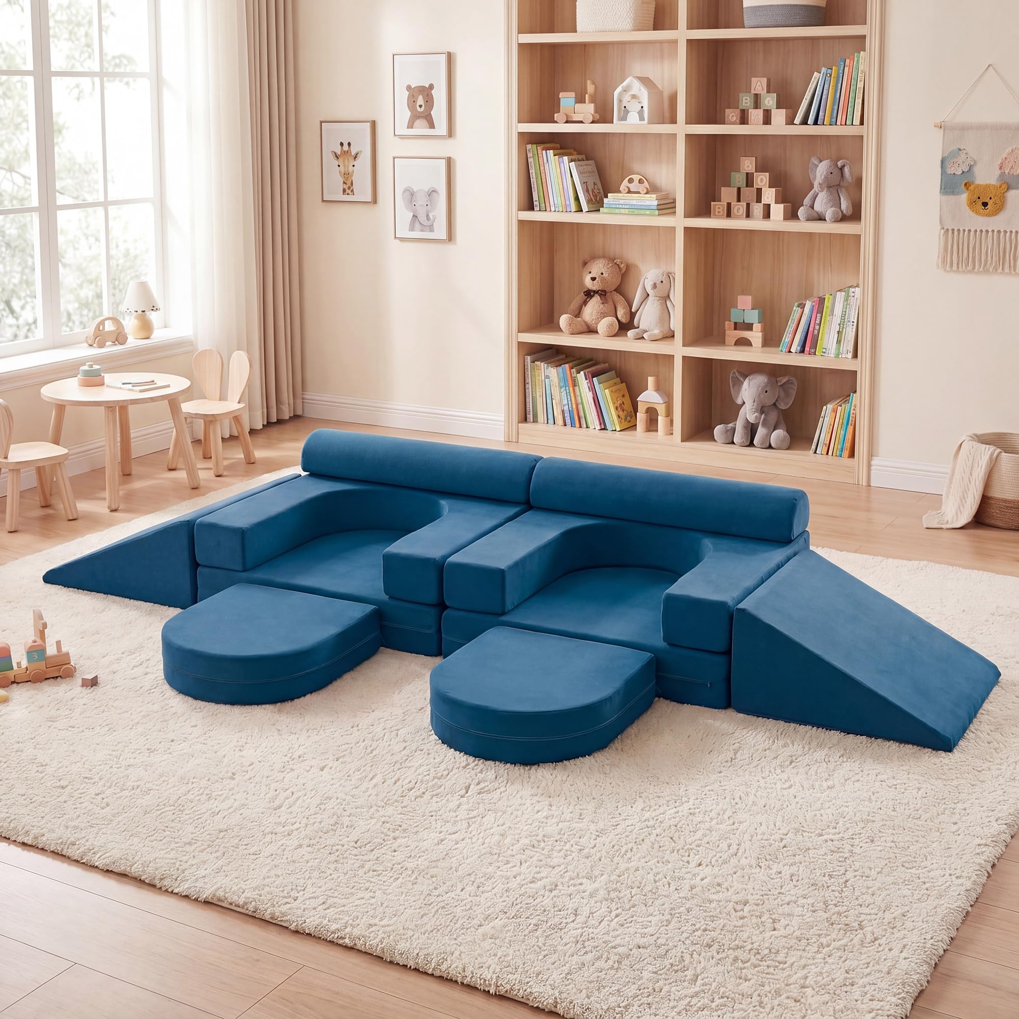 Lifezeal - Sofá infantil modular de 10 piezas, sillón infantil convertible de espuma con tejido de ante suave y fundas con cremallera lavables a máquina, sofá de juego plegable para bebé de 3 años