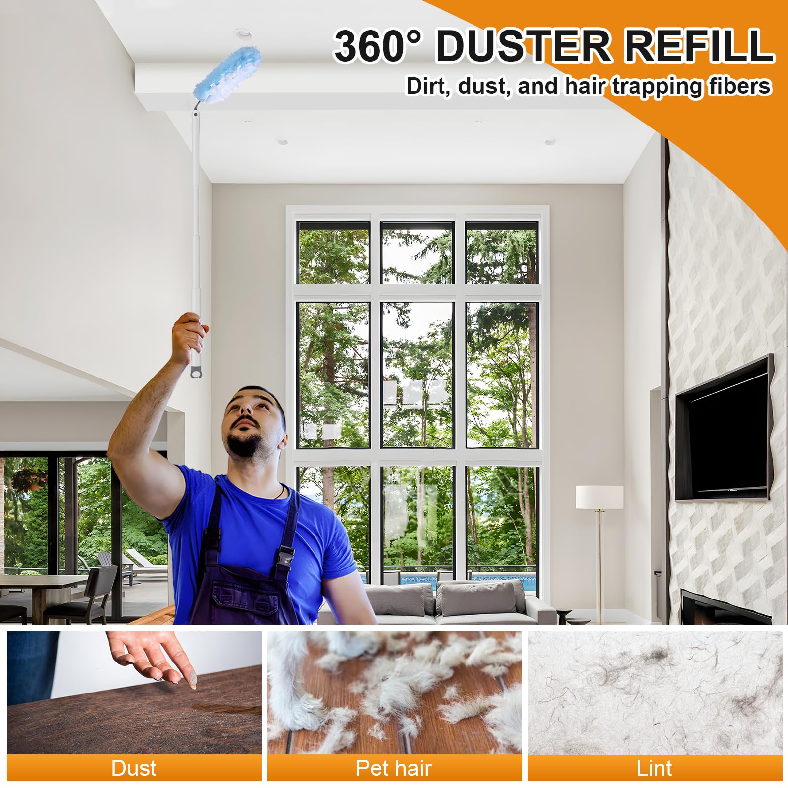 Kit de recambios de plumero resistente con 20 recambios desechables de microfibra 360 | Mango extensible de 28.3 pulgadas, kit de plumero de plumas para limpieza