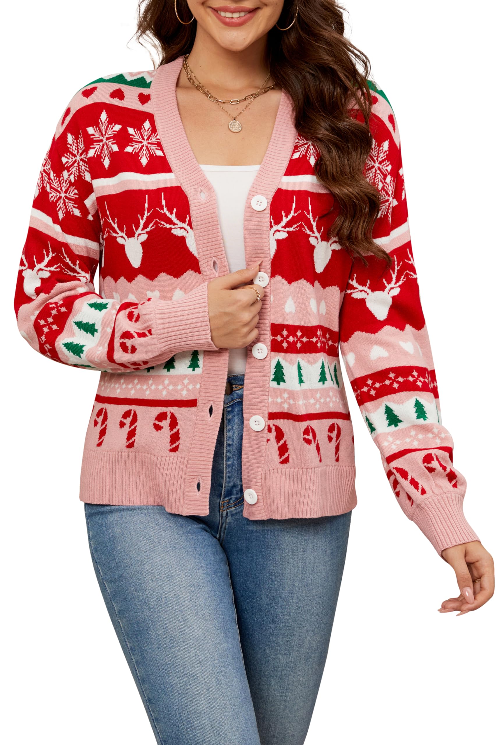 LUBOT Christmas Sweaters Cardigans for Women Ugly Soft Fuzzy Knit Long Sleeve Pullover for Christmas Party Holiday S-XXL