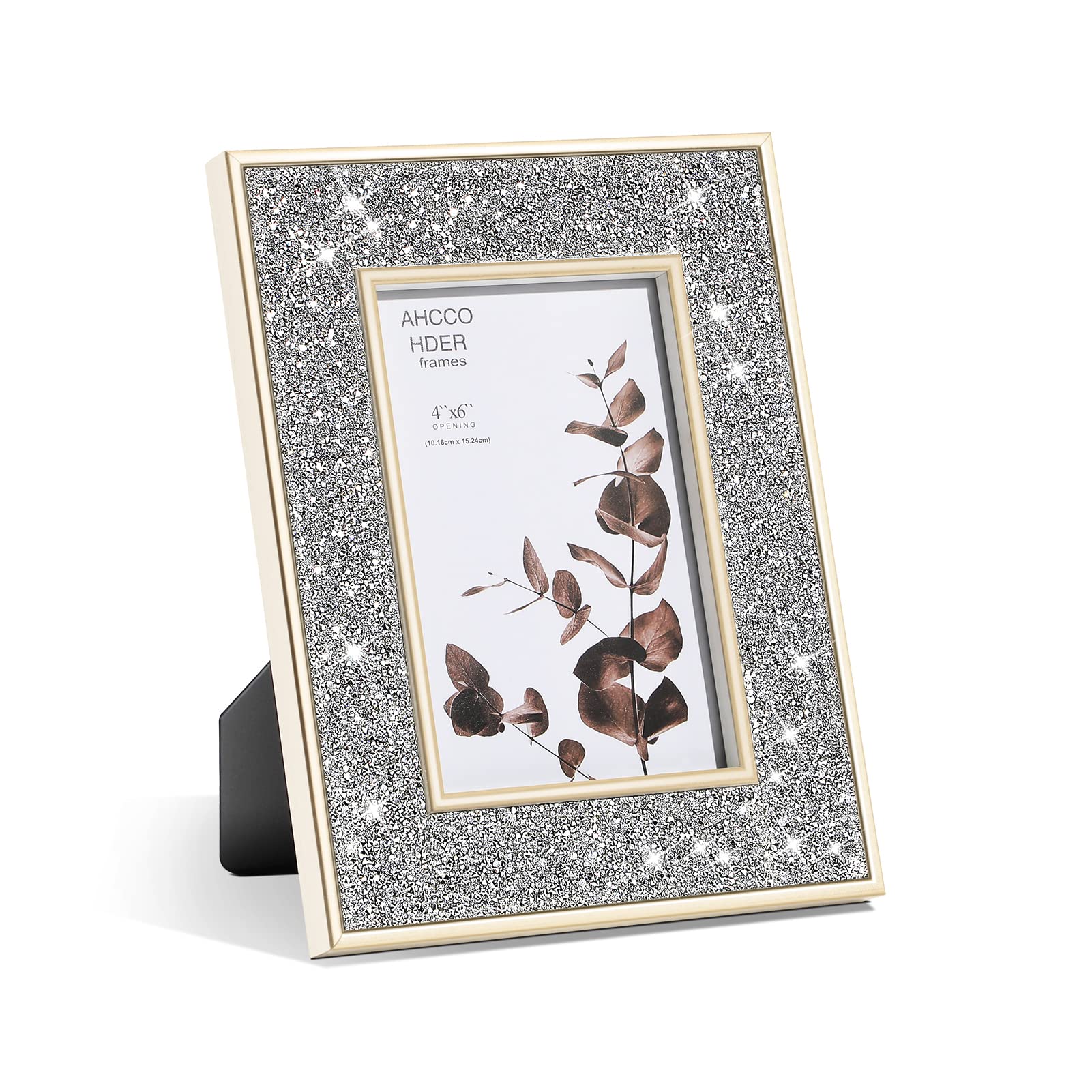 Picture Frame 4x6 Photo Frame Gold Edge Silver Crystal Diamonds with Real Glass,Horizontal and Vertical for Wall Hanging and Tabletop personalized Gifts for Wedding Graduation (1, 4"x 6 ")