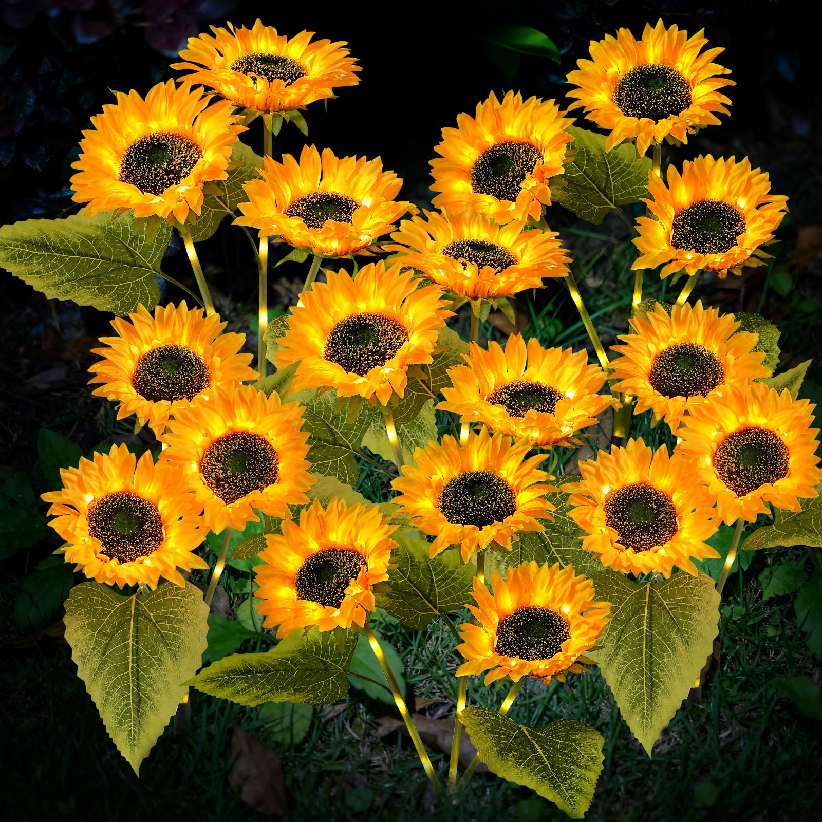 TANSOREN 6 Pack Solar Garden Lights Outdoor 2 Lighting Modes Warm White LED Waterproof Solar Powered Sun Flowers