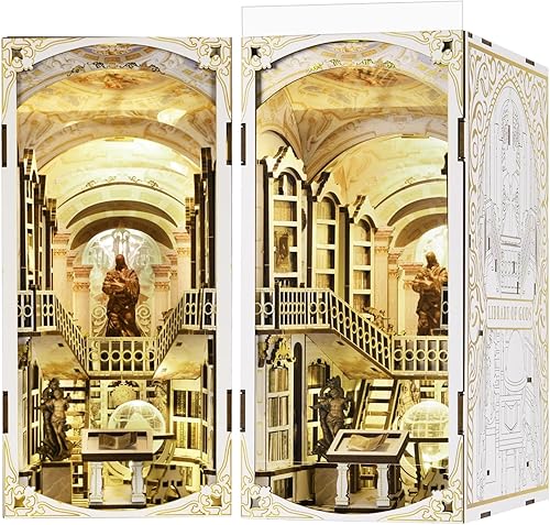 Miniatura 1 de MiniCity Kit de rincón de libros, kit de bricolaje en miniatura para casa de muñecas, rompecabezas de madera 3D, estante de libros con luz LED para